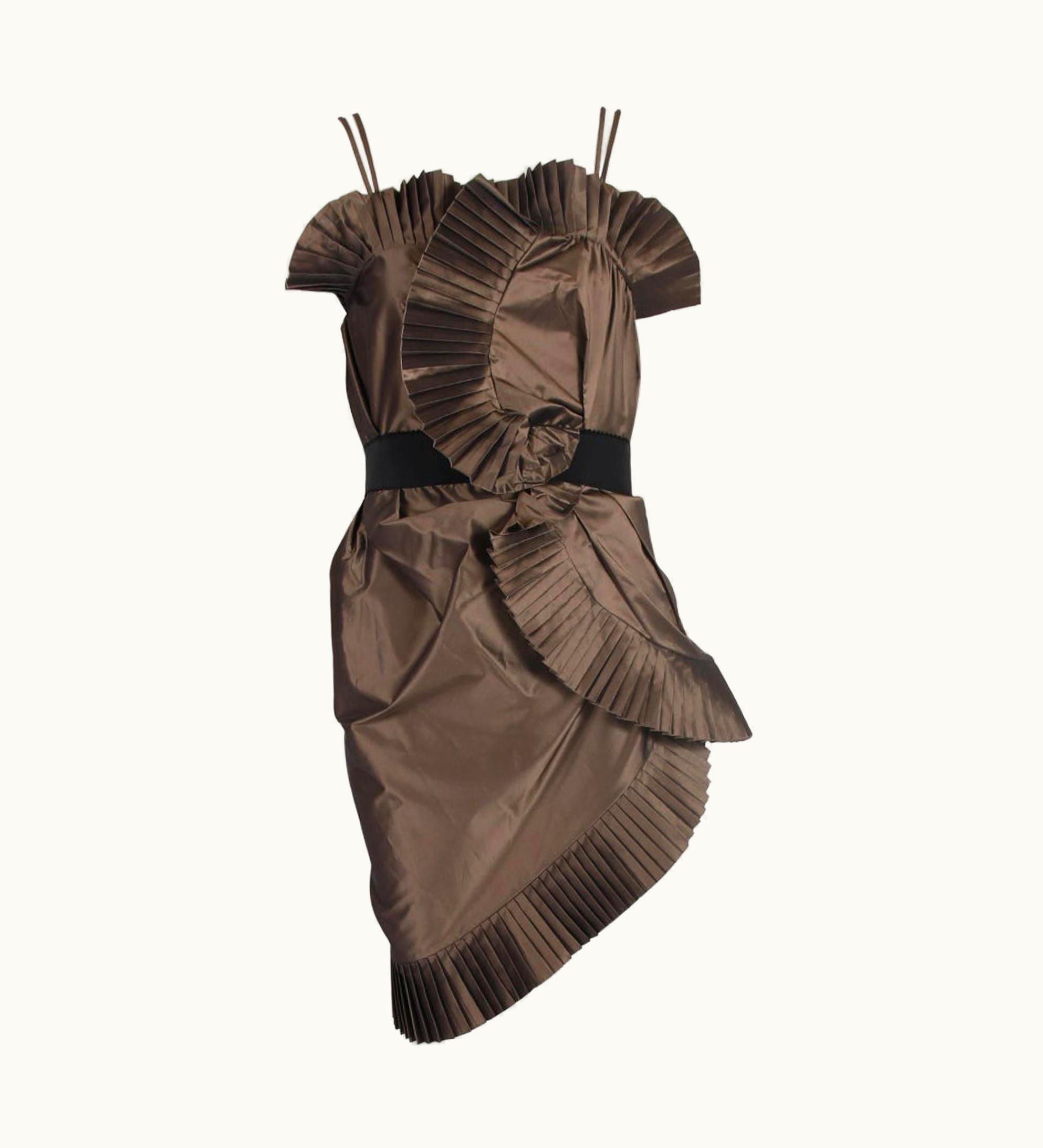 Dior Christian Dior By John Galliano Brown Mini Dress w/Accordion Pleating Ca 2006