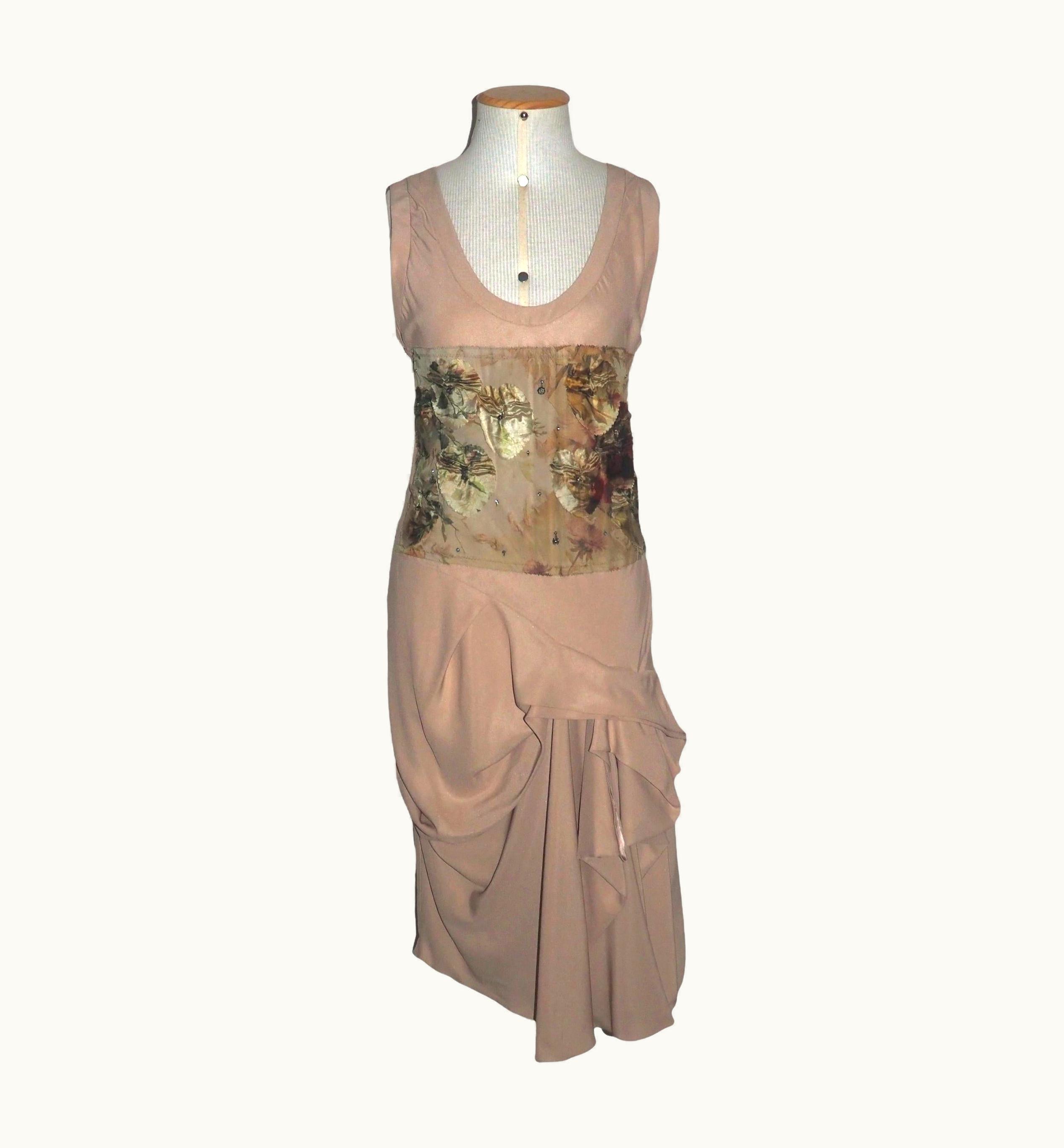 Dior Christian Dior By John Galliano Runway S/S 2007 Beige Gathered Slip Dress