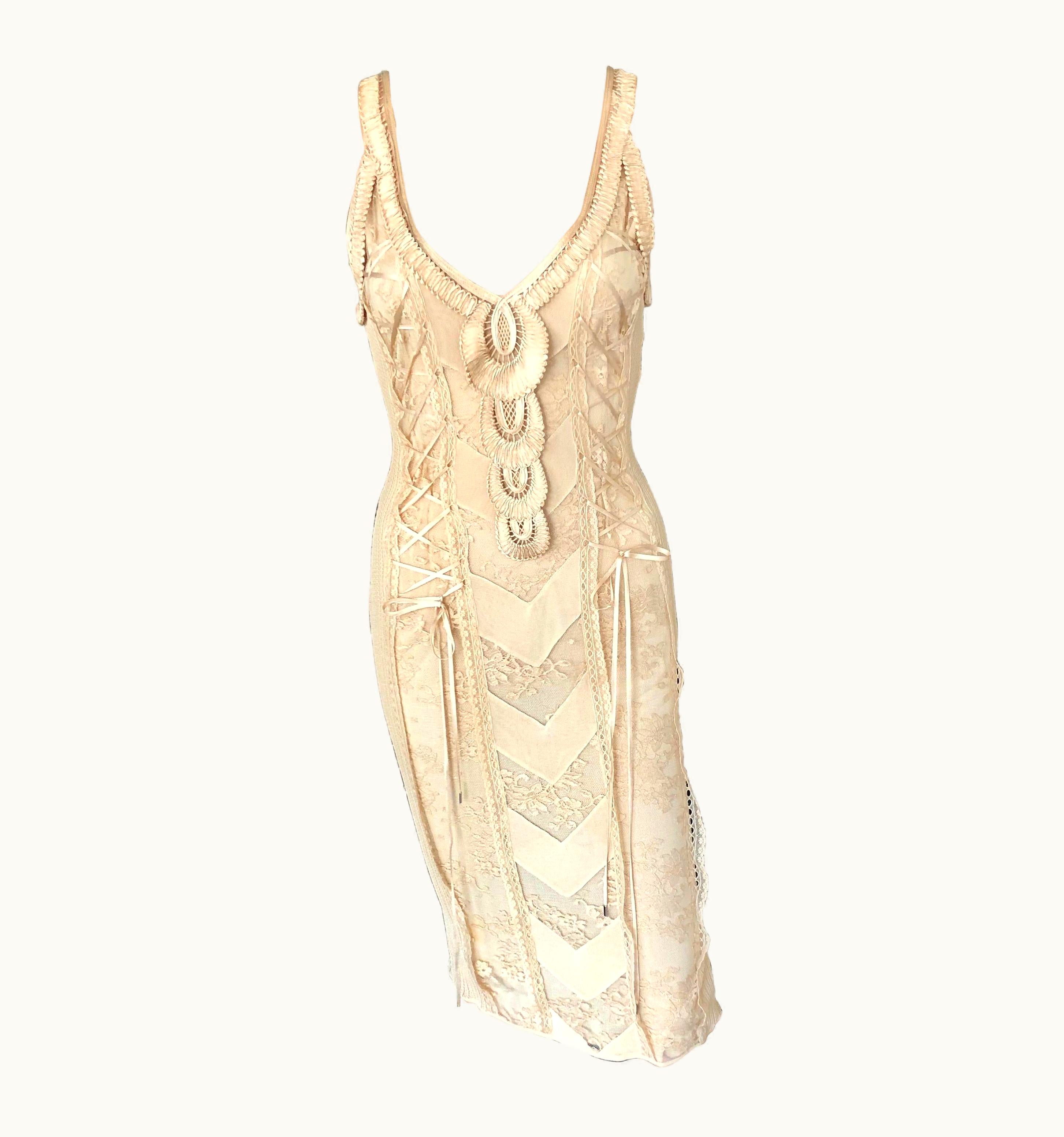 Dior Christian Dior By John Galliano S/S 2006 Sheer Lace Trimmed Corset Knit Dress UZ0570631