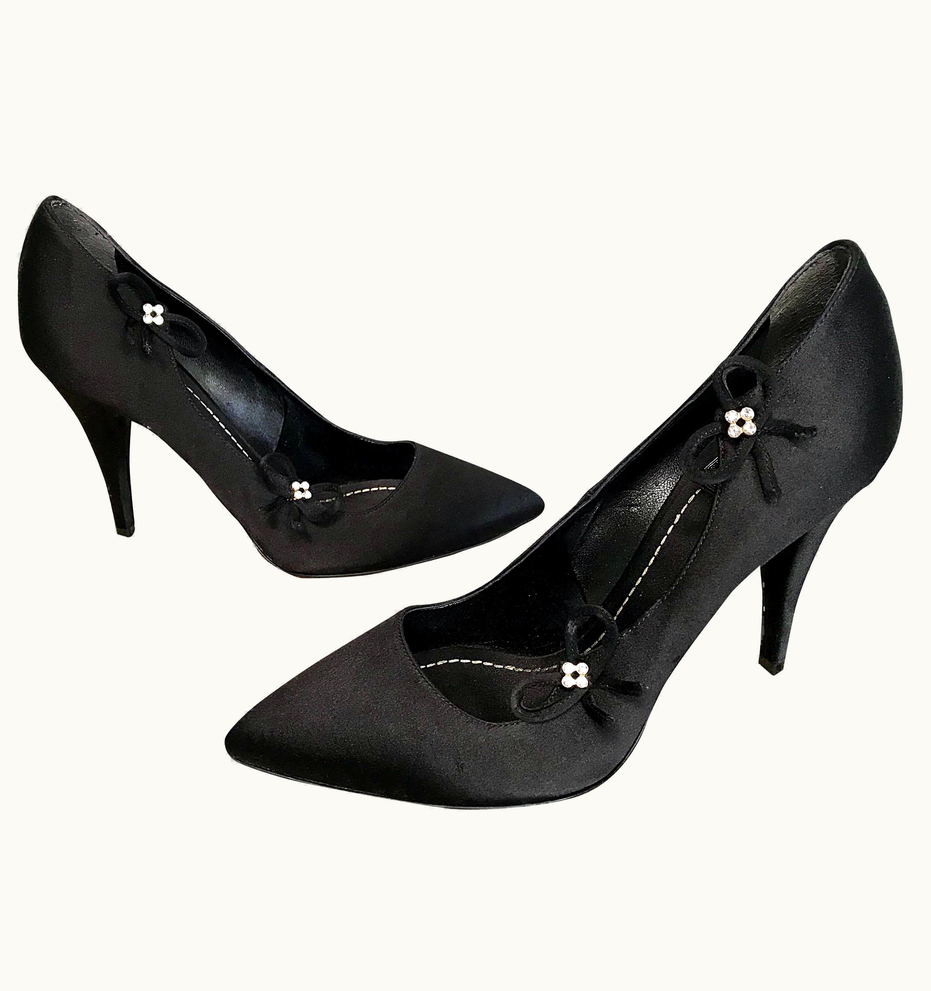 Dior Christian Dior By John Galliano S/S 6 Black Silk Satin Rhinestone Heels