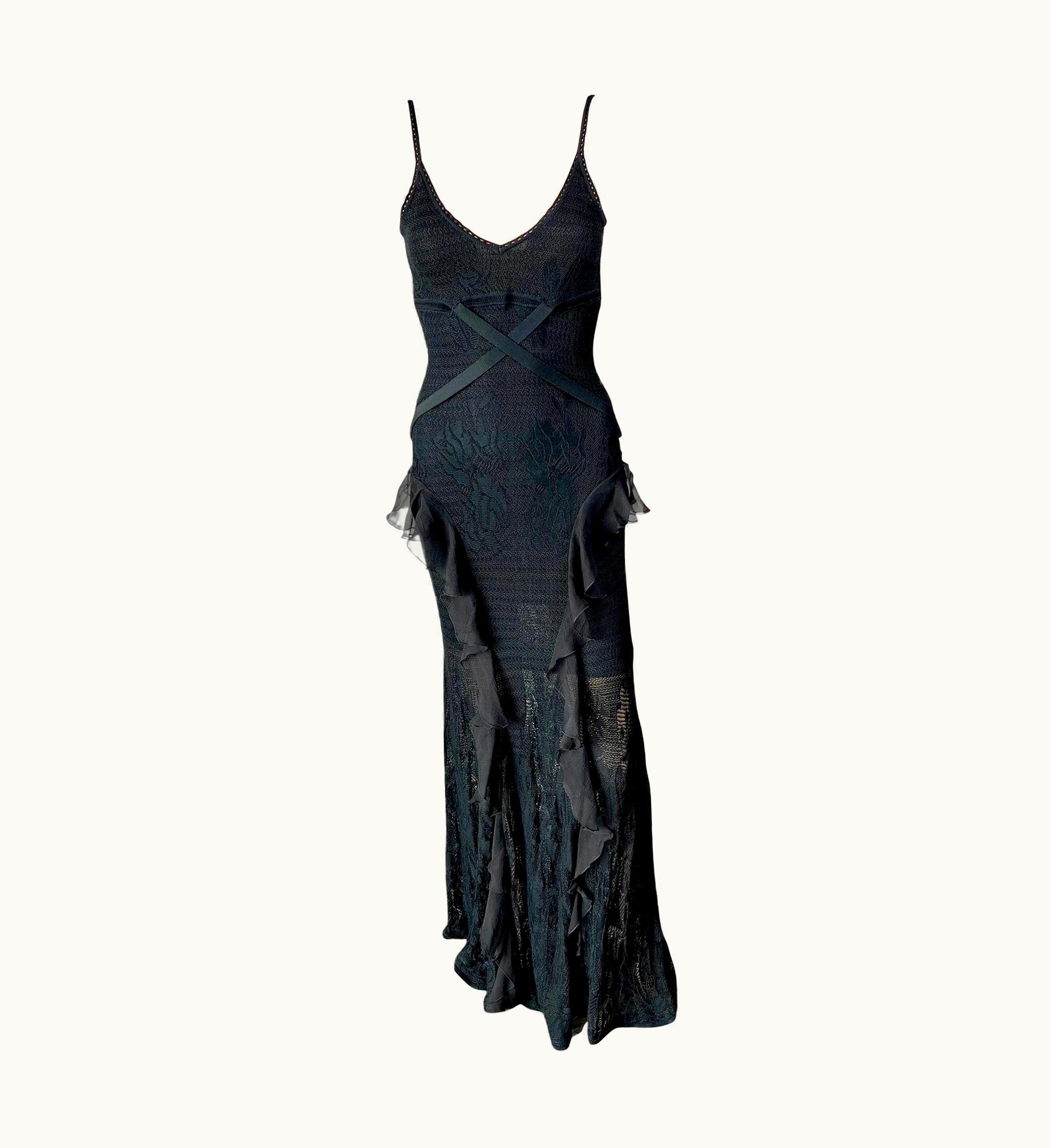 Dior Christian Dior By John Galliano S/S Sheer Lace Knit Black Evening Dress Gown