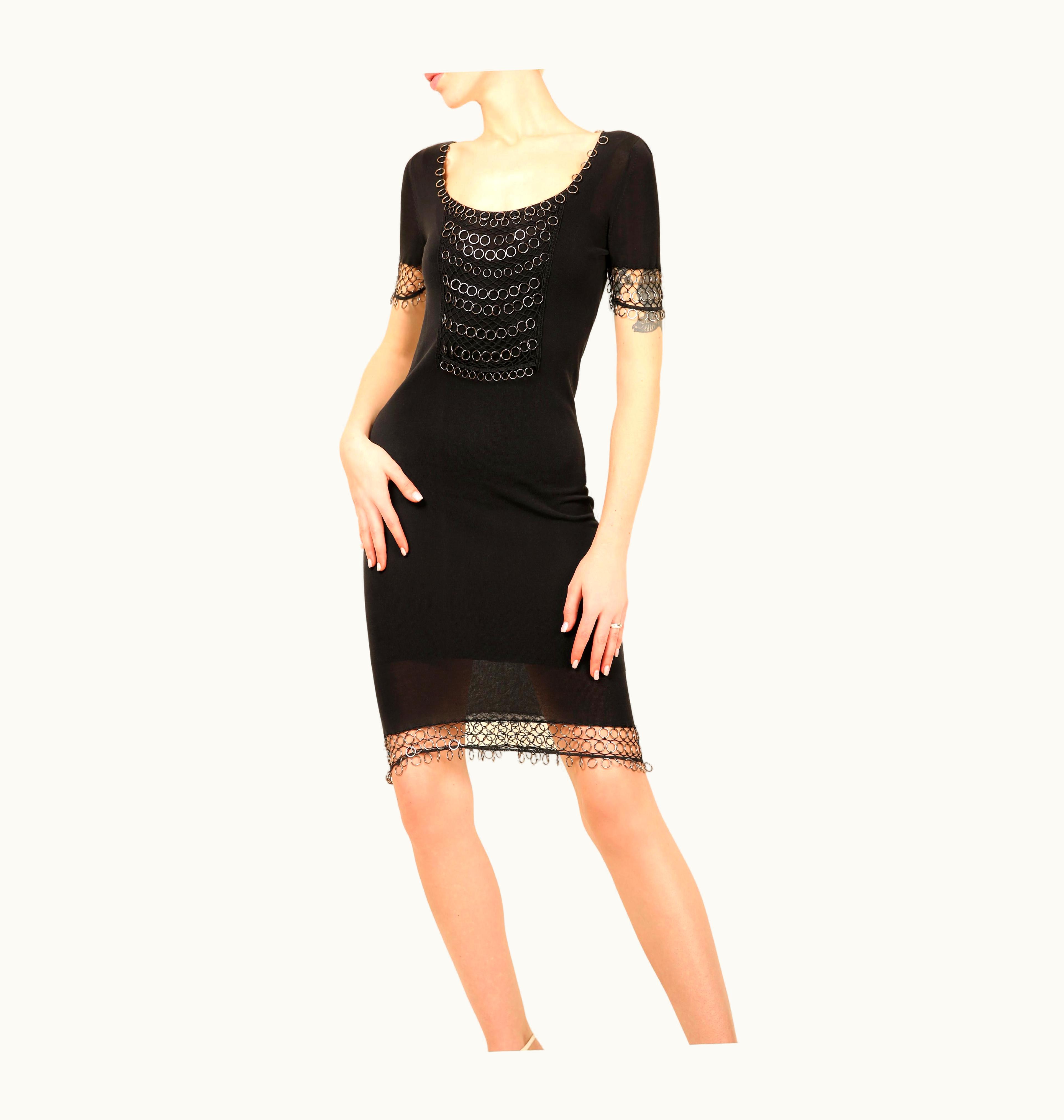 Dior Christian Dior Spring 2007 Black Silver Metal Chain Hoop Sleeveless Dress Fr