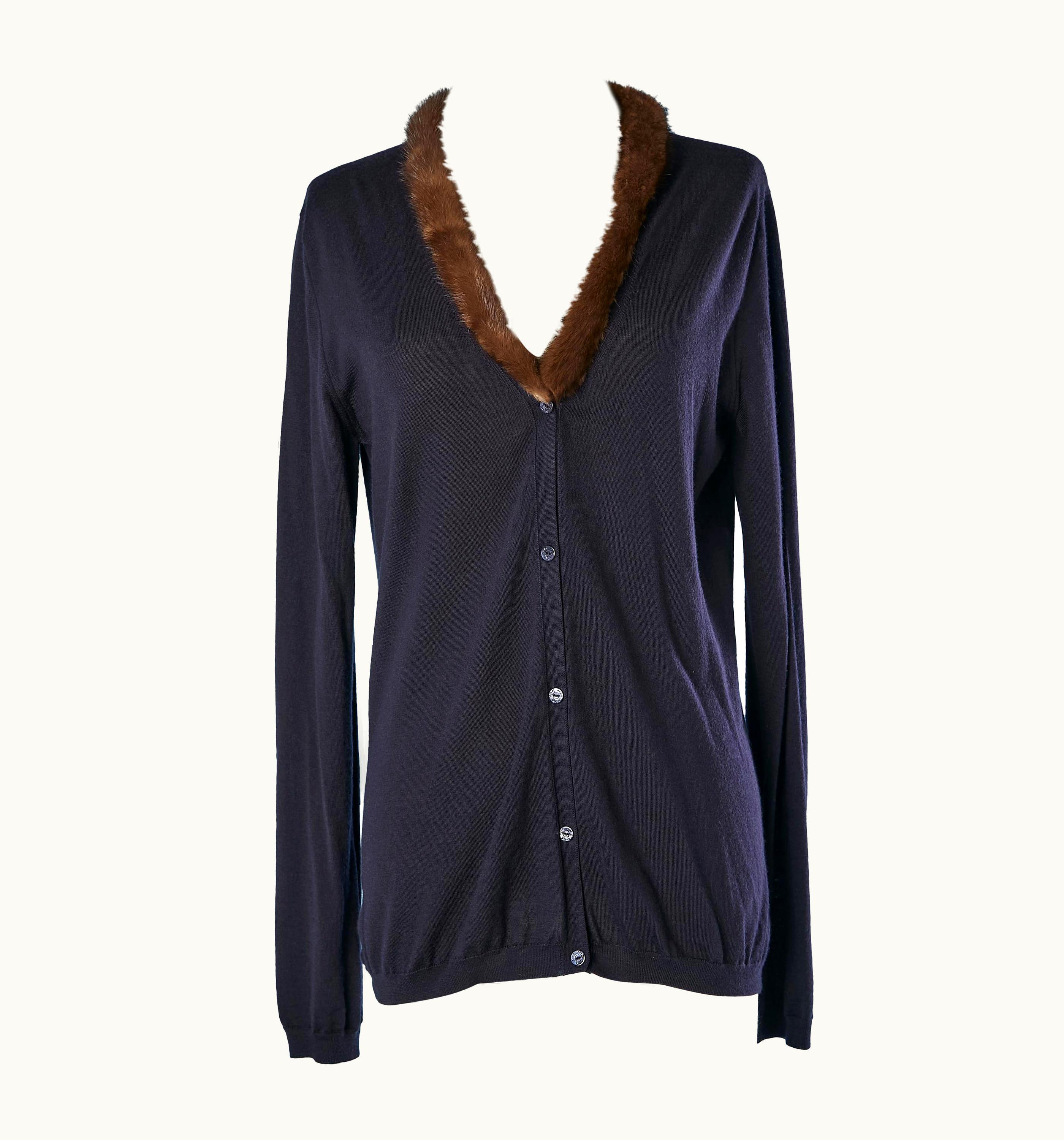 Dior Navy Blue Cashmere Cardigan With Mink Collar Edge Christian Dior