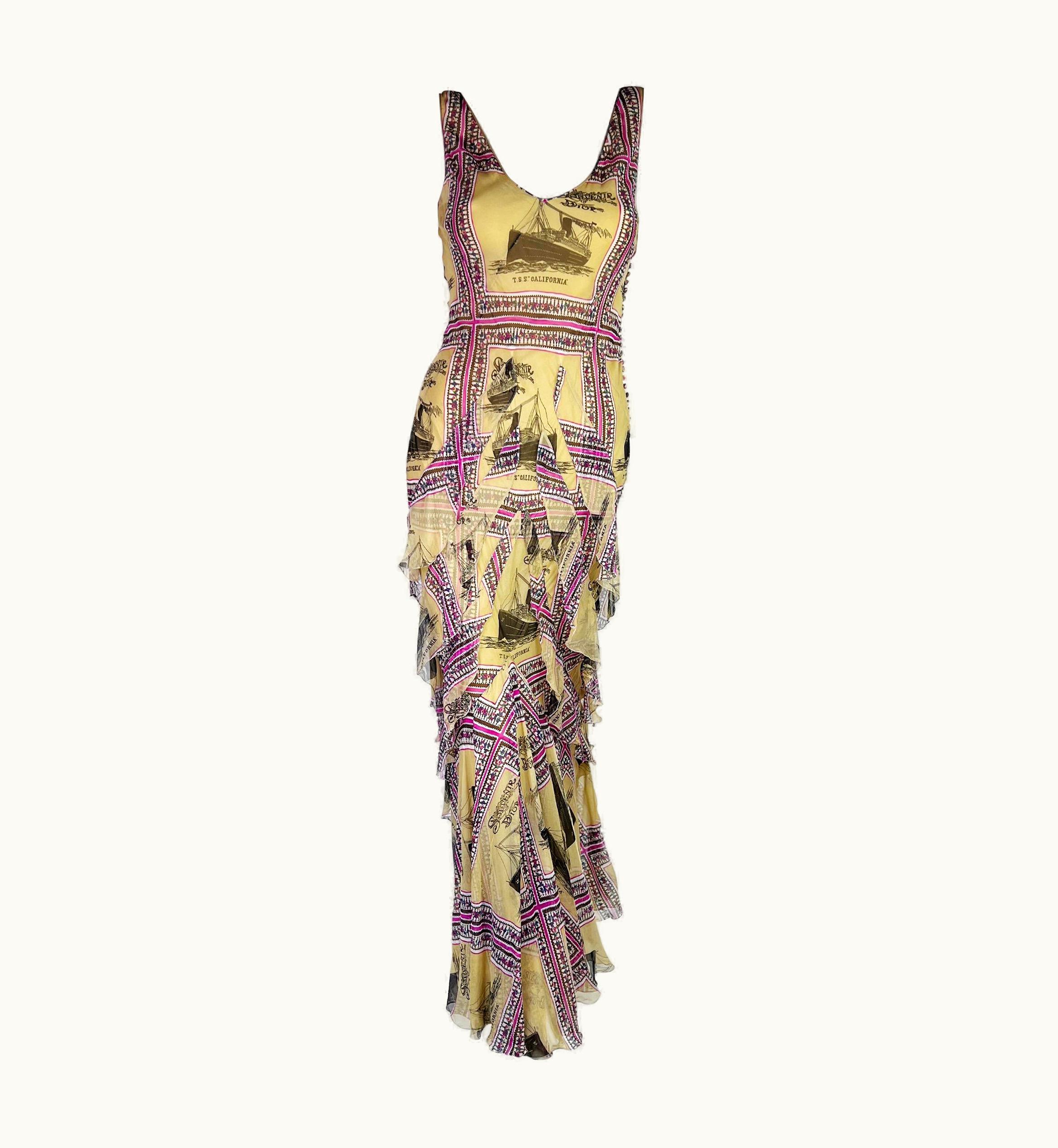 Dior Dior By John Galliano Spring 2002 Rtw Printed Silk Gown