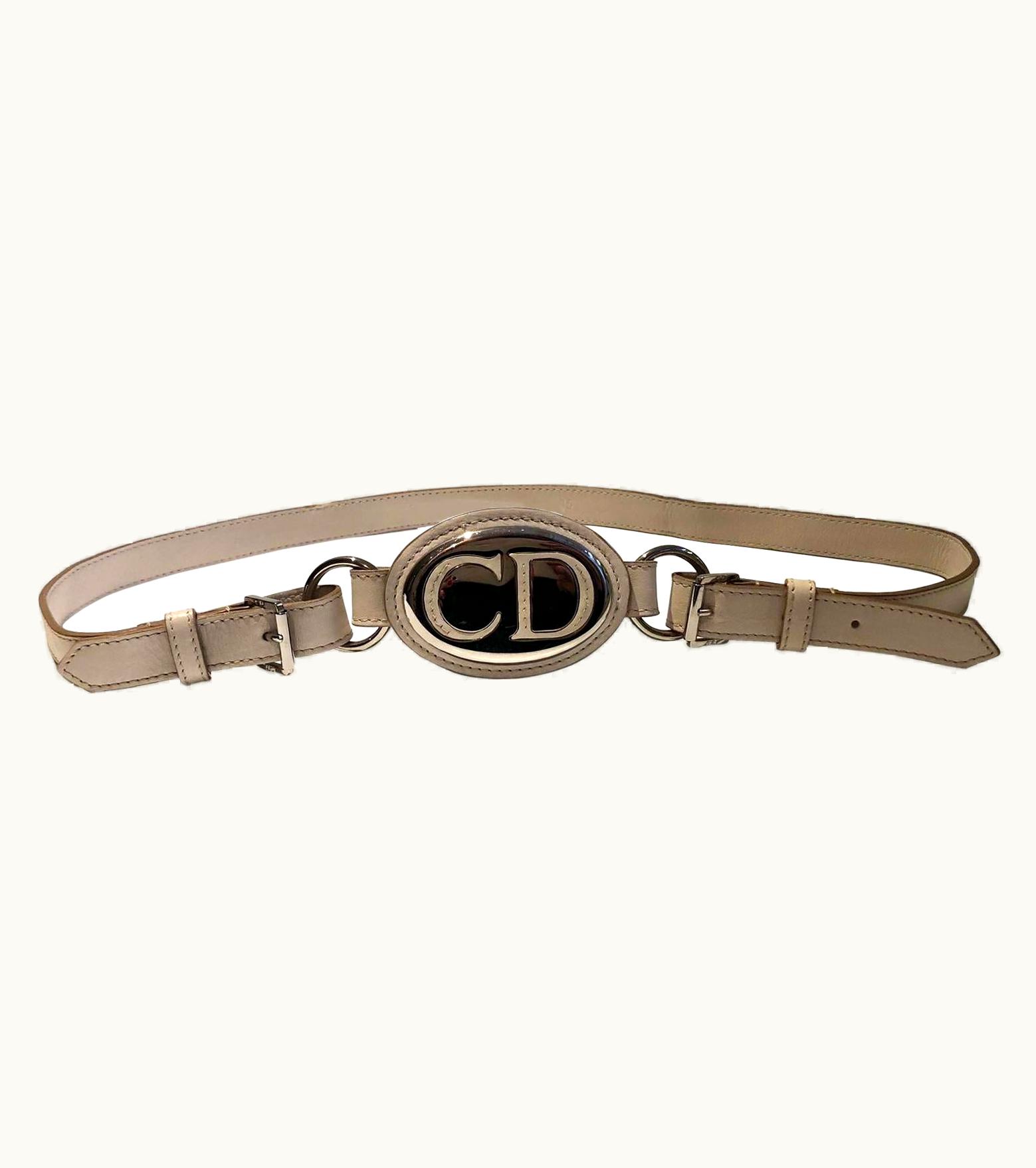Dior 2000s Christian Dior Cd Logo White Leather High Waist Belt