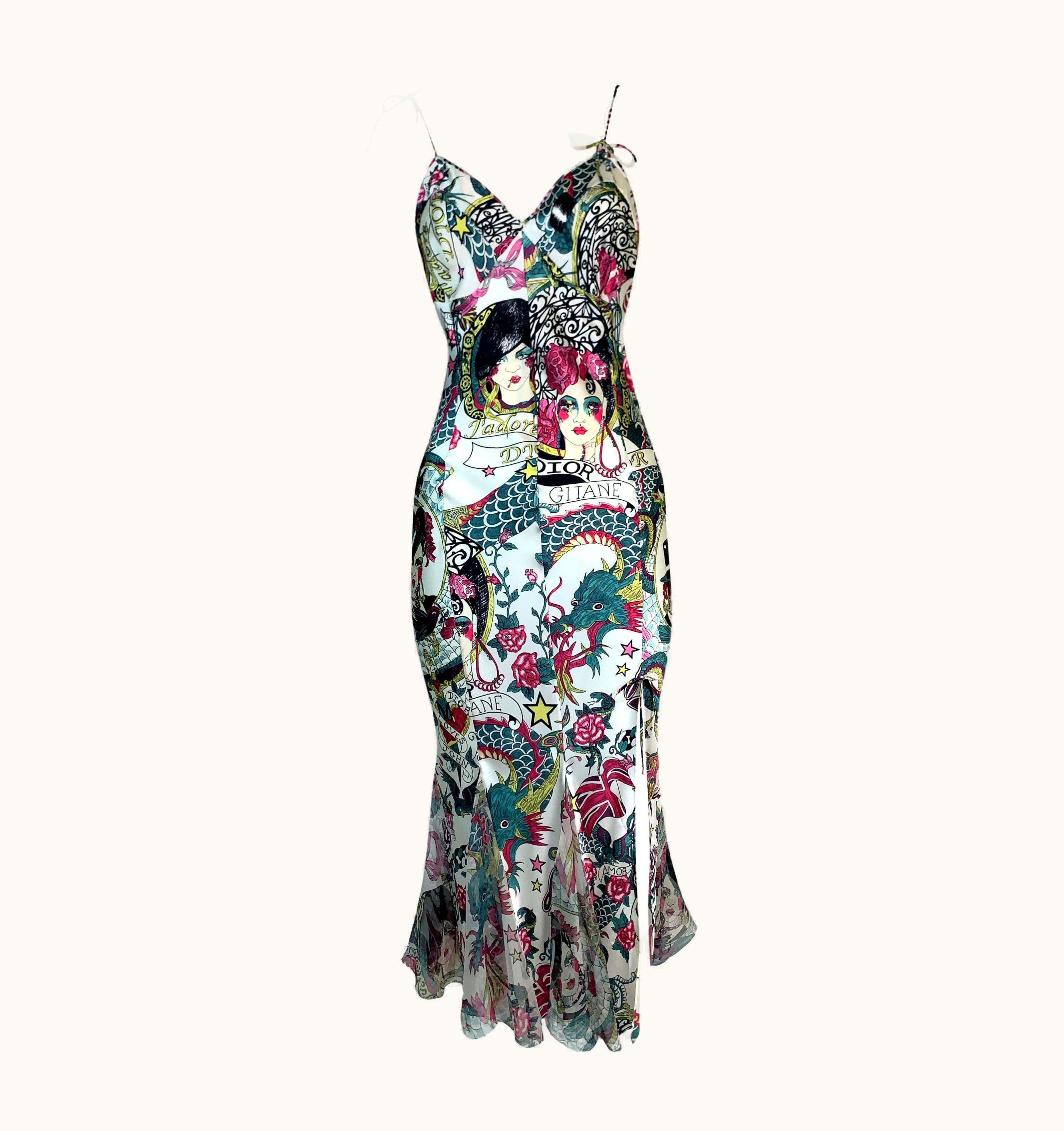 Dior S/S 2004 Christian Dior John Galliano Silk Tattoo Slip Dress