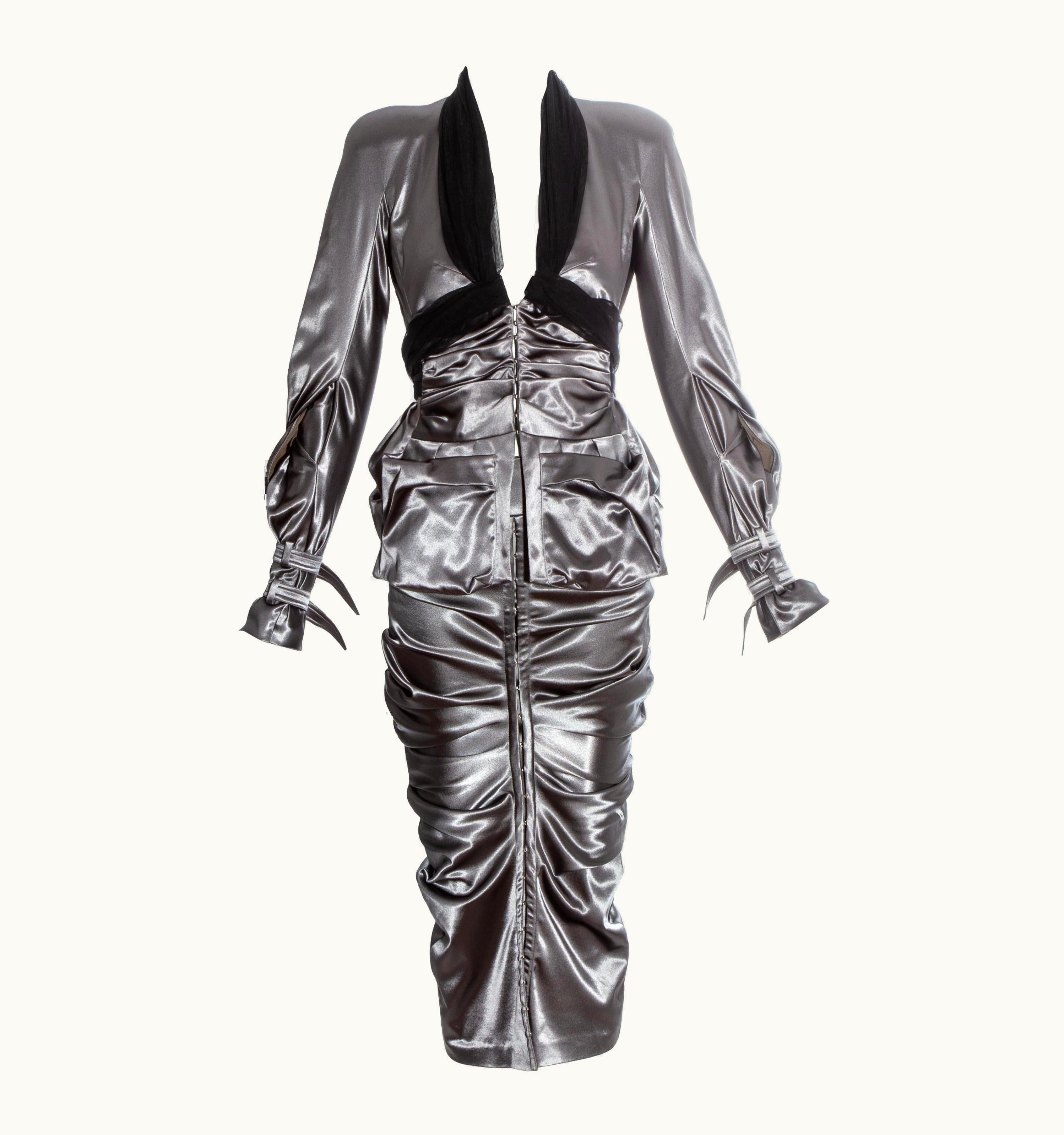 Dior Christian Dior By John Galliano Gunmetal Grey Corseted Skirt Suit, S/S 2004