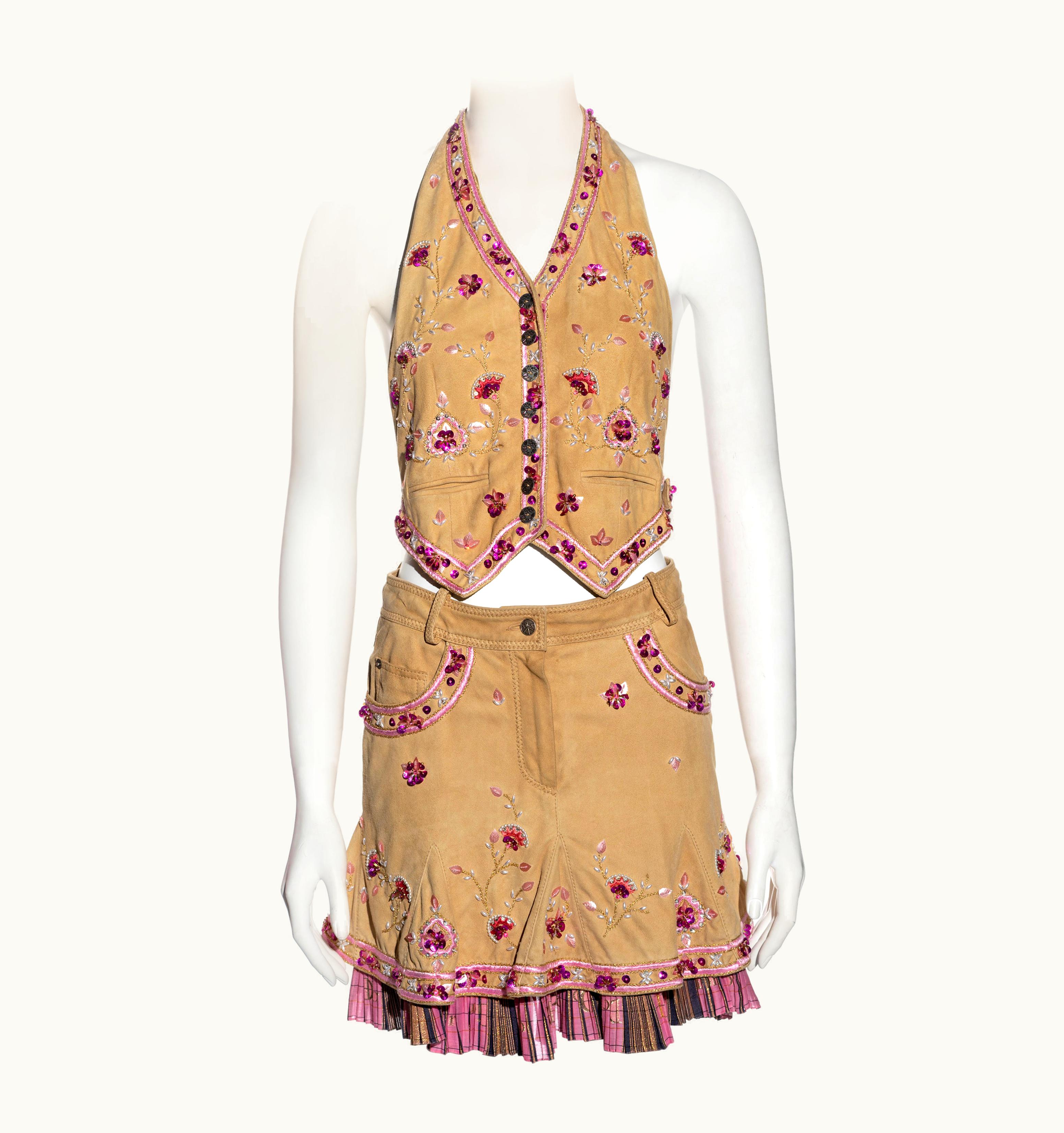 Dior Christian Dior By John Galliano Embellished Suede Waistcoat And Skirt, S/S 2005