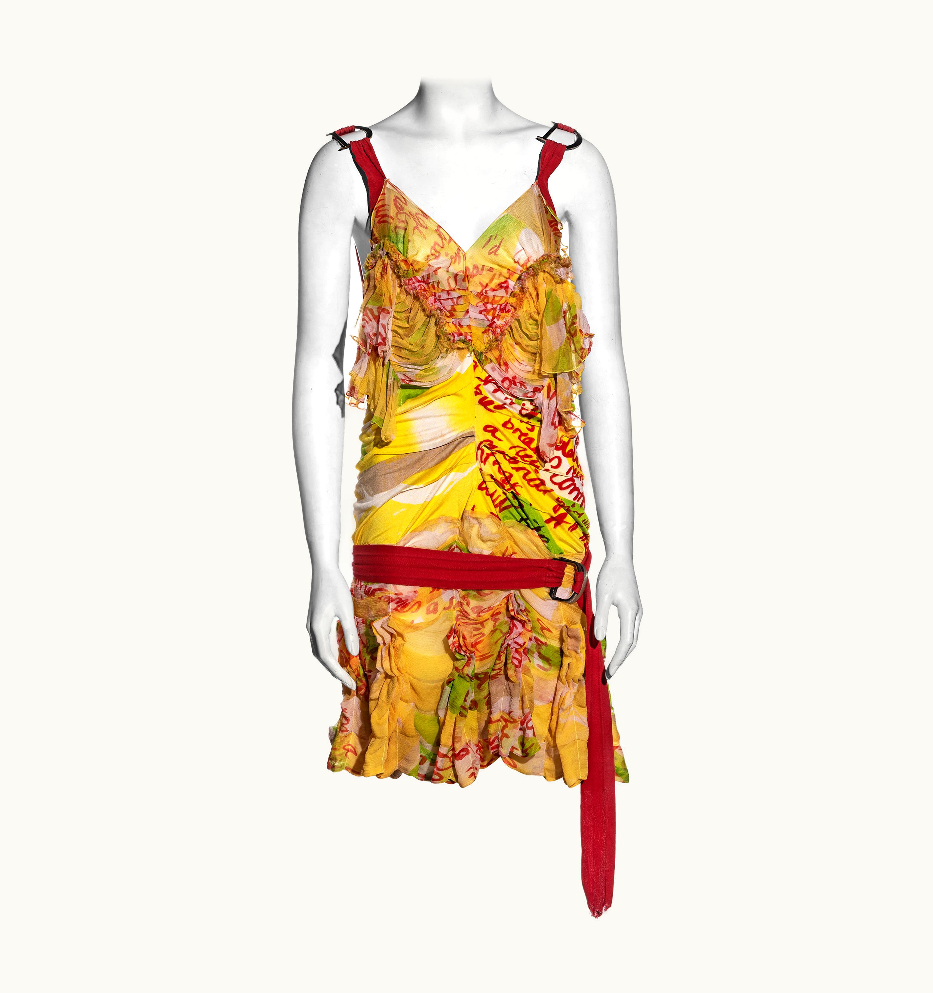 Dior Christian Dior By John Galliano Yellow Graffiti-print Silk Dress, S/S 2003