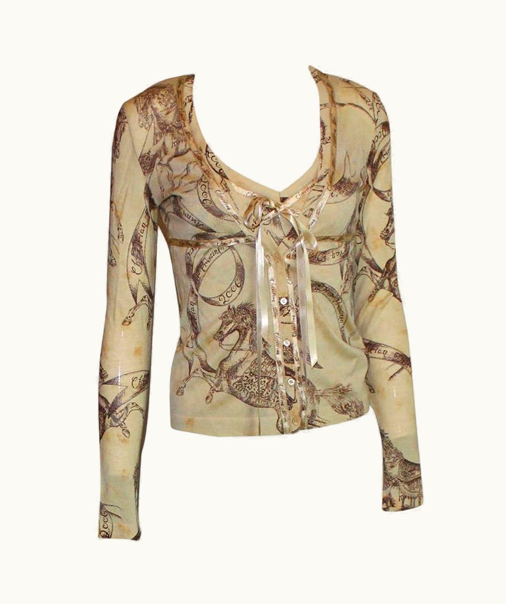 Dior Christian Dior John Galliano Logo Horse SaddleBag Print Cardigan Twin Set
