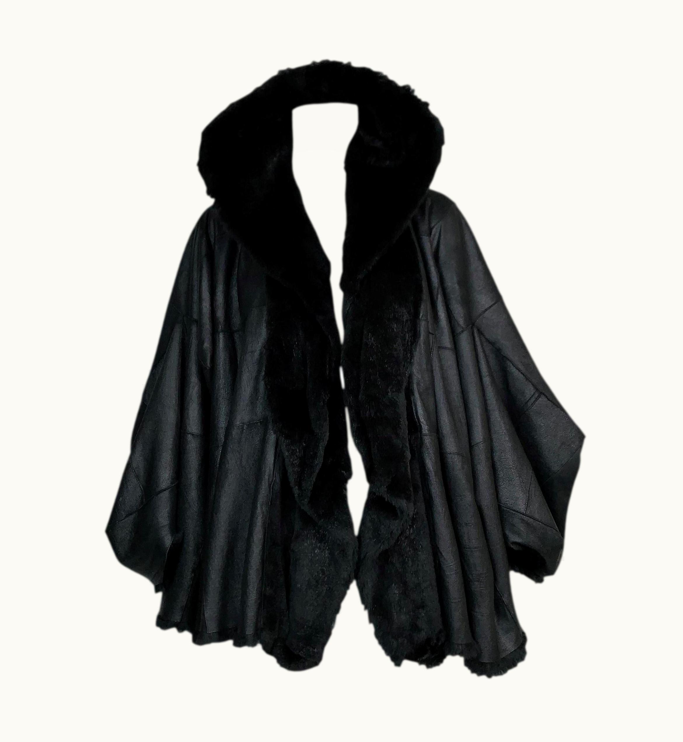 Dior AW 2003 Christian Dior John Galliano Black Shearling Leather Coat Jacket