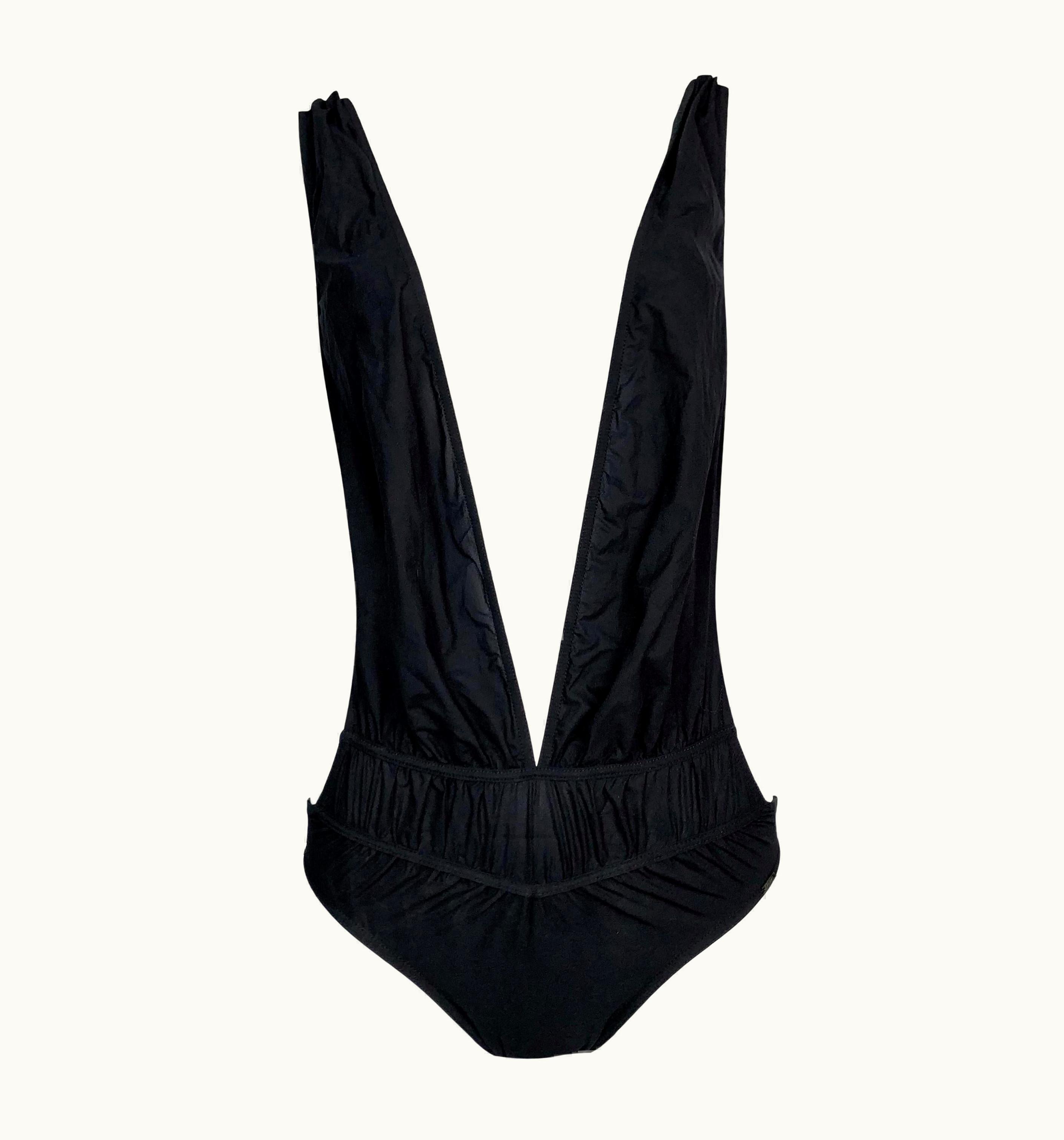 Dior S/S 2003 Christian Dior John Galliano Runway Plunging Black Backless Swimsuit