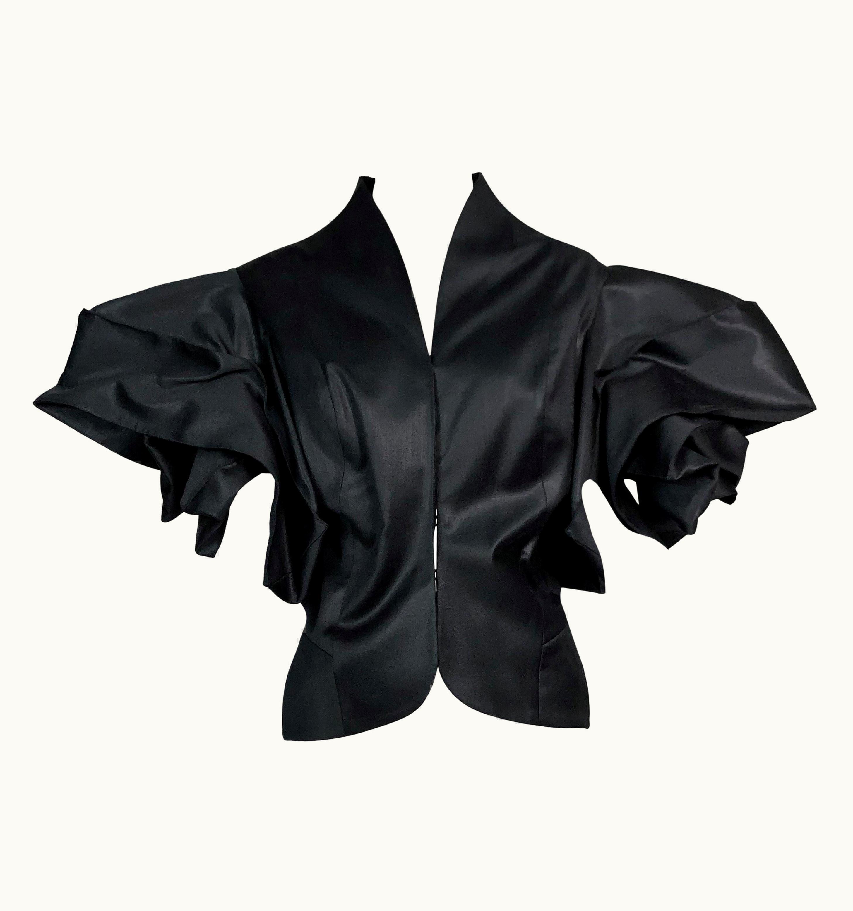 Dior AW 2003 Christian Dior By John Galliano Glossy Black Kimono Jacket Top