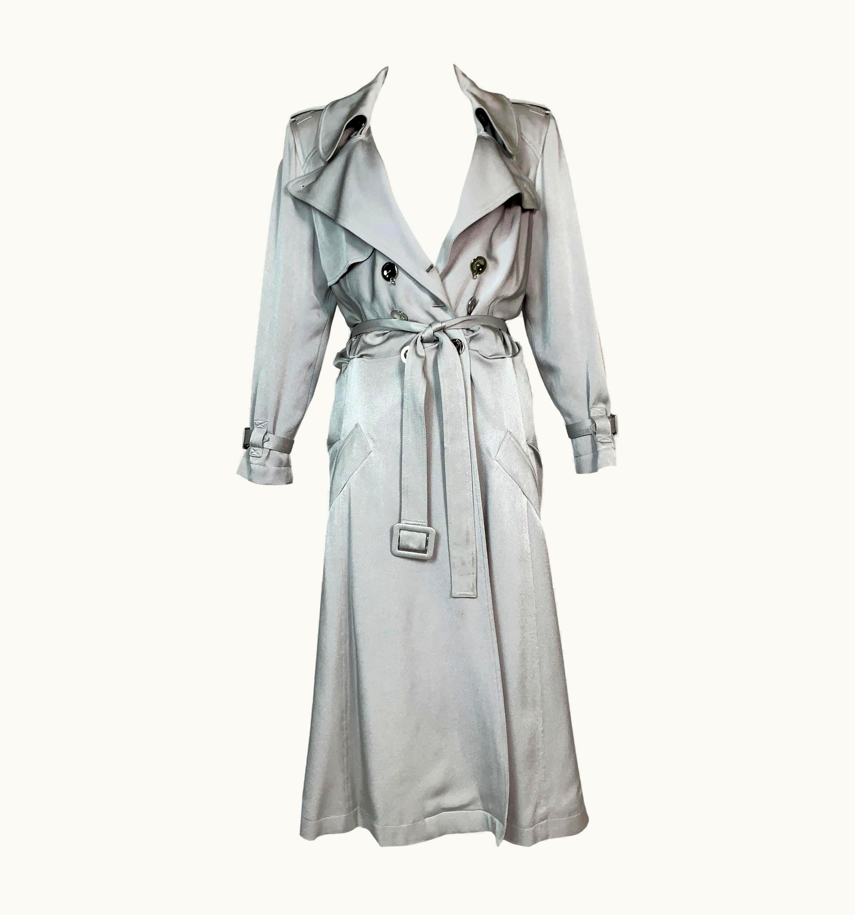 Dior S/S 2004 Christian Dior By John Galliano Silver Satin Trench Coat Jacket