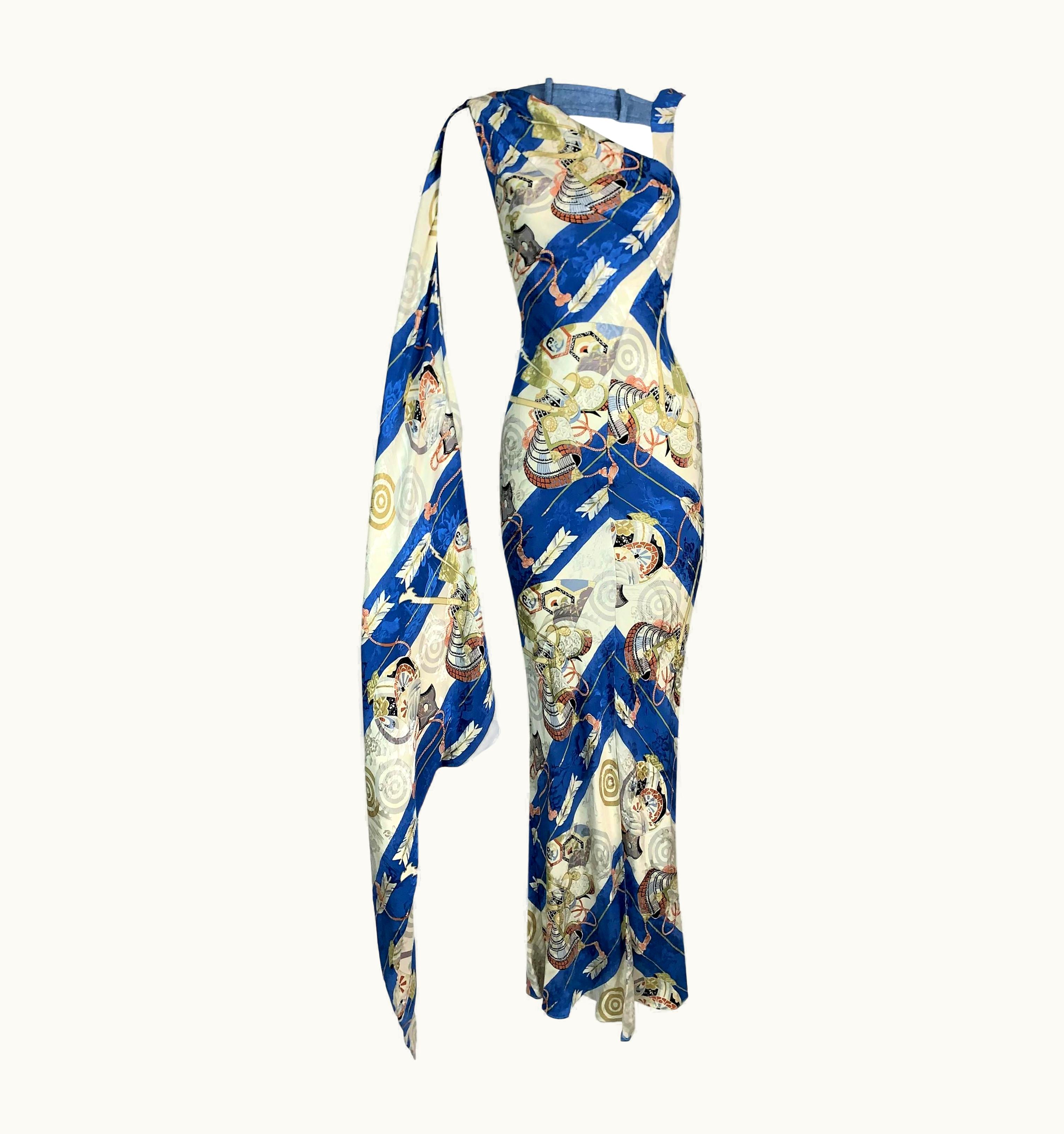 Dior S/S 2001 Christian By Dior John Galliano Japanese Arrow Satin Gown Dress