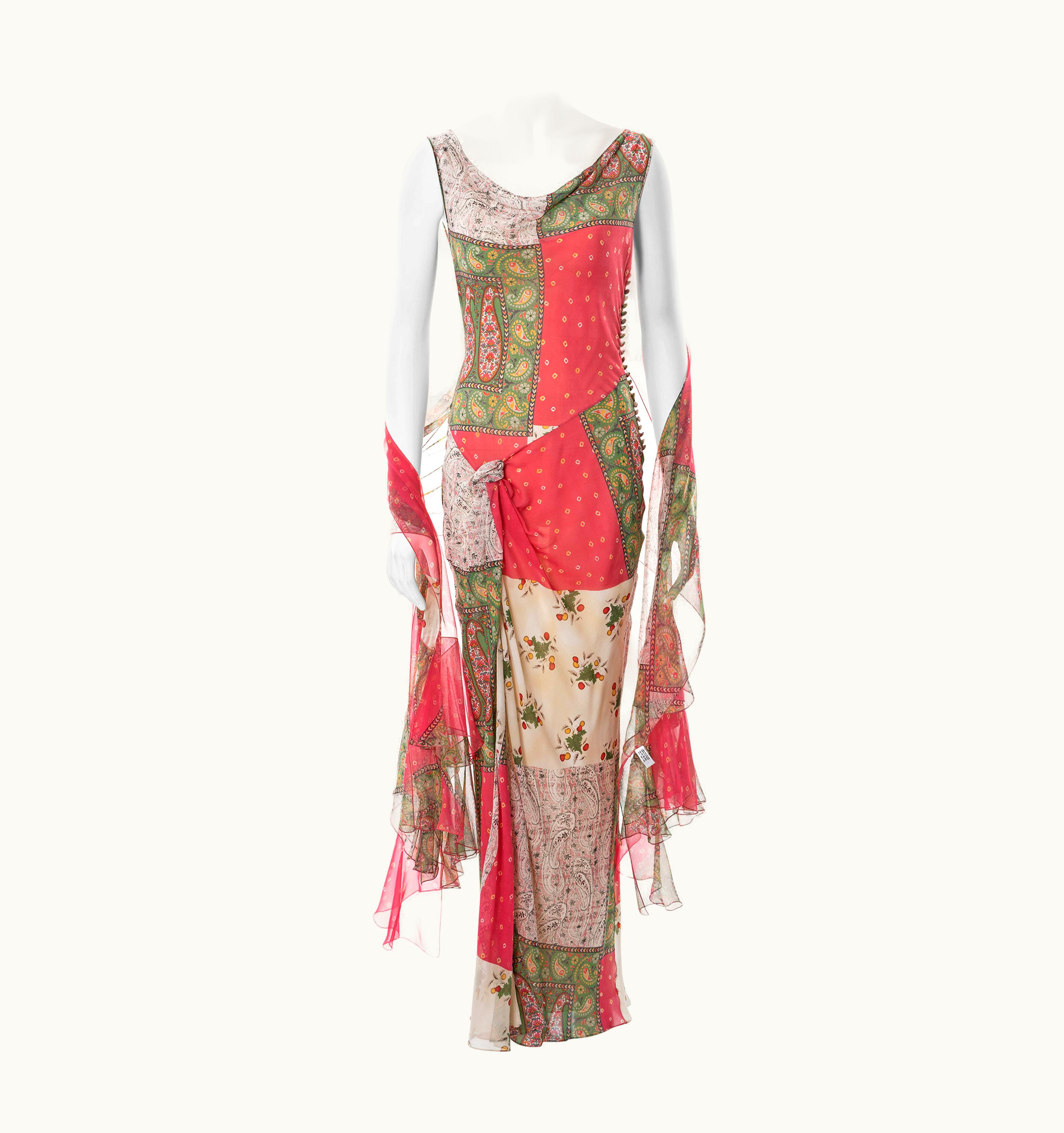 Dior Christian Dior By John Galliano Patchwork-print Silk Dress And Scarf, S/S 2004