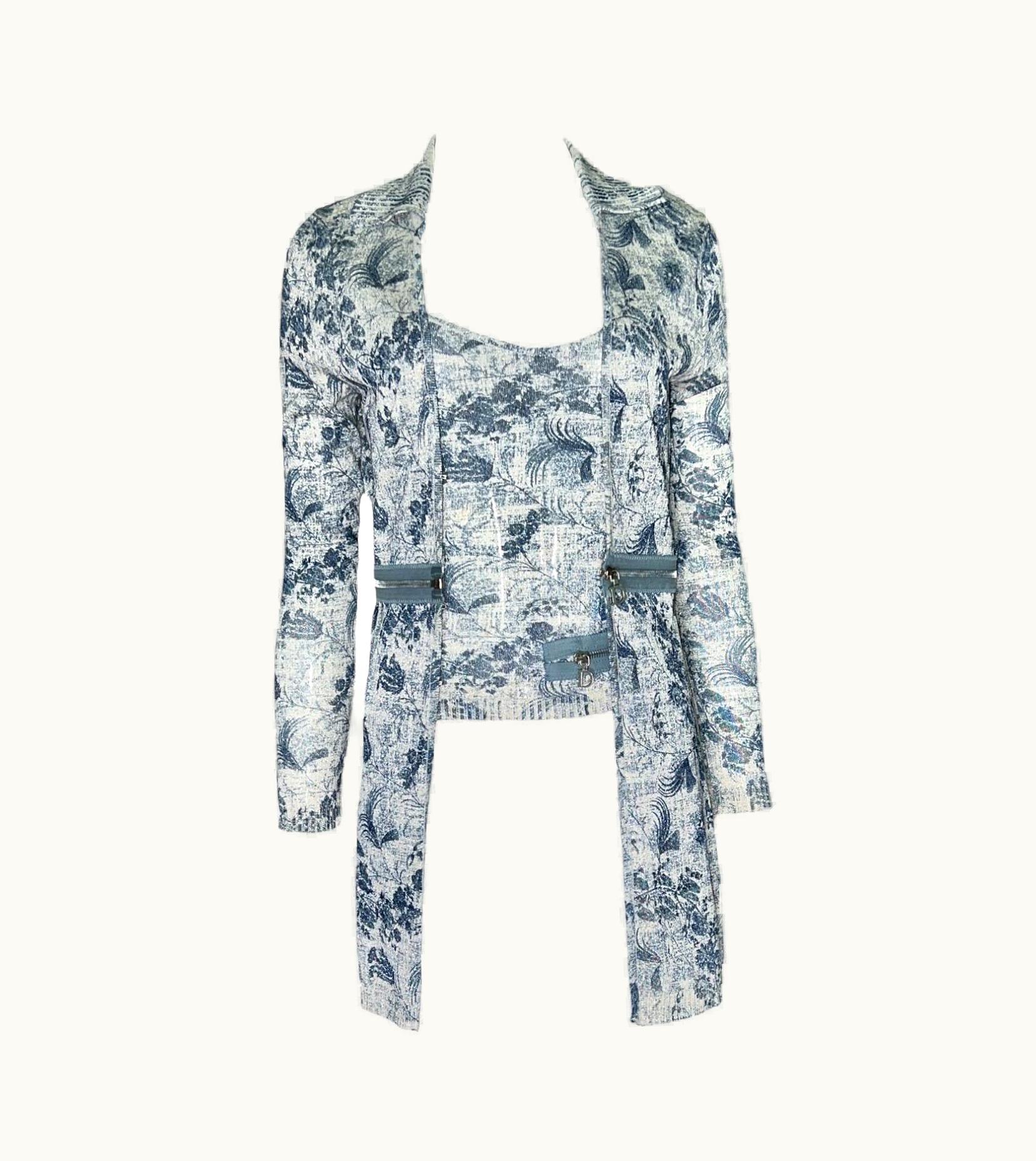 Dior Christian Dior By John Galliano 2001 Metallic Knit Twin Set Zipper Details