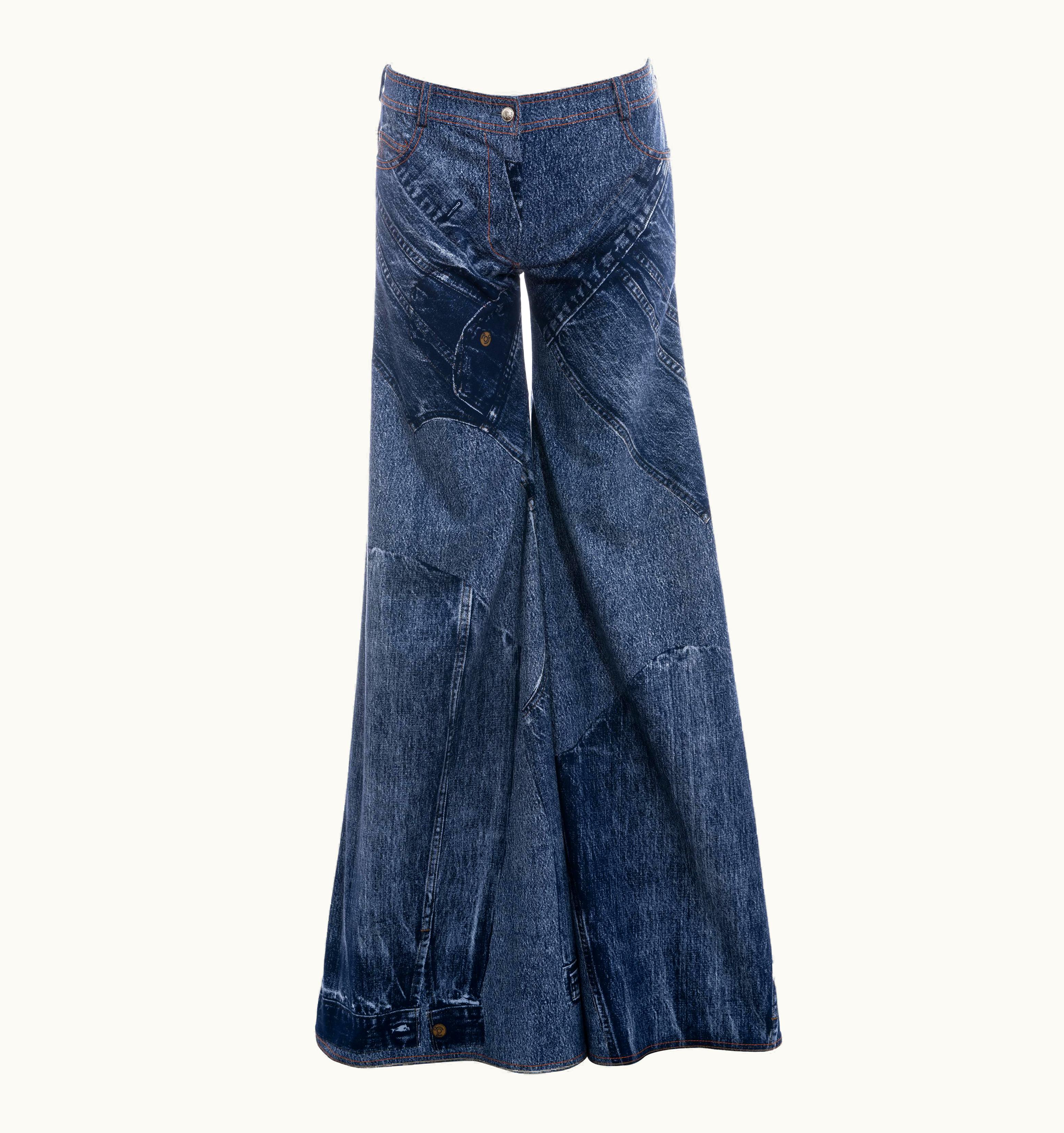 Dior Christian Dior By John Galliano Blue Denim Print Wide-leg Pants, S/S 2002