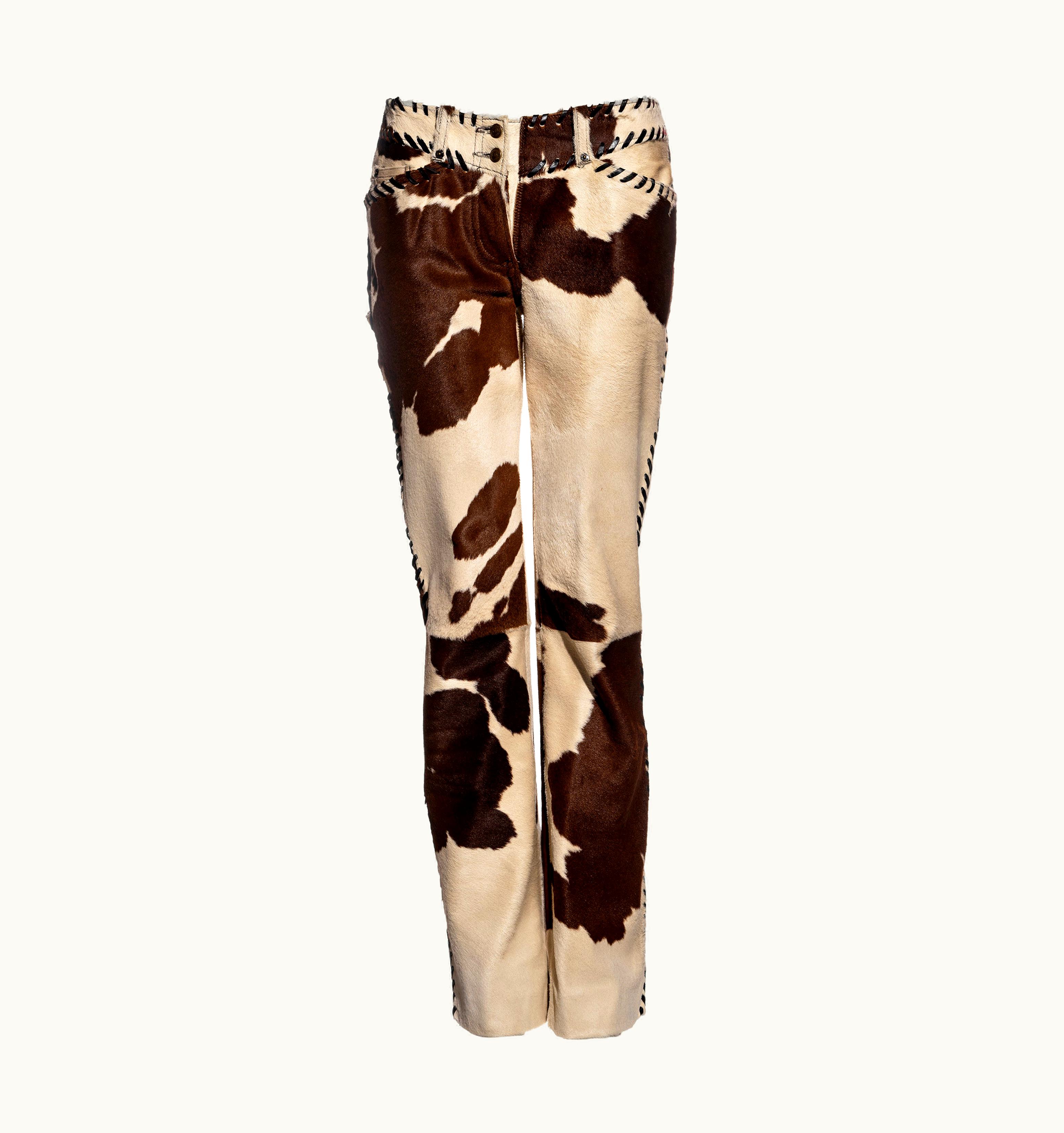 Dior Christian Dior By John Galliano Brown And Cream Calfskin Leather Pants, AW 2004