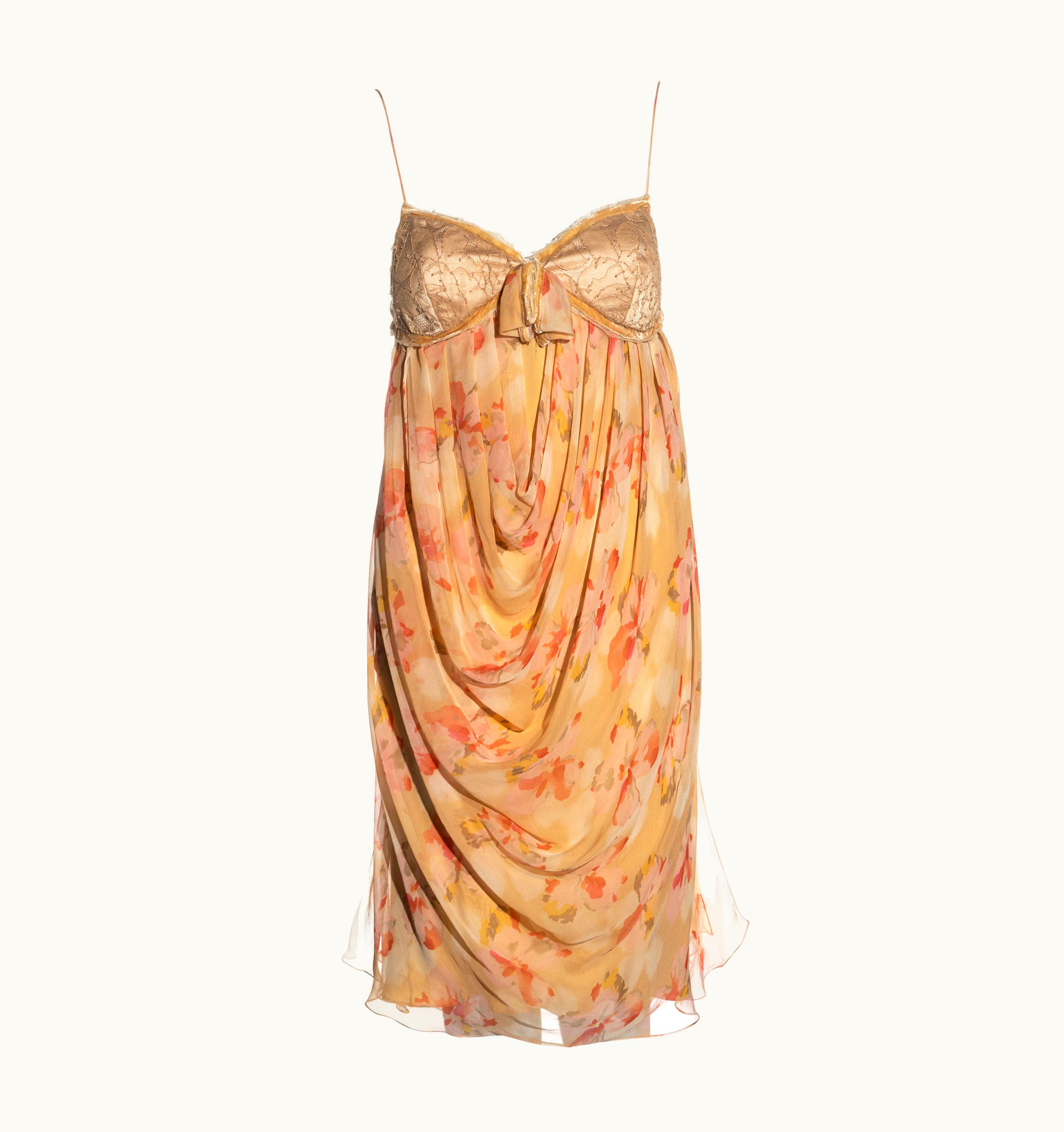 Dior Christian Dior By John Galliano Floral Silk And Lace Draped Dress, AW 2005