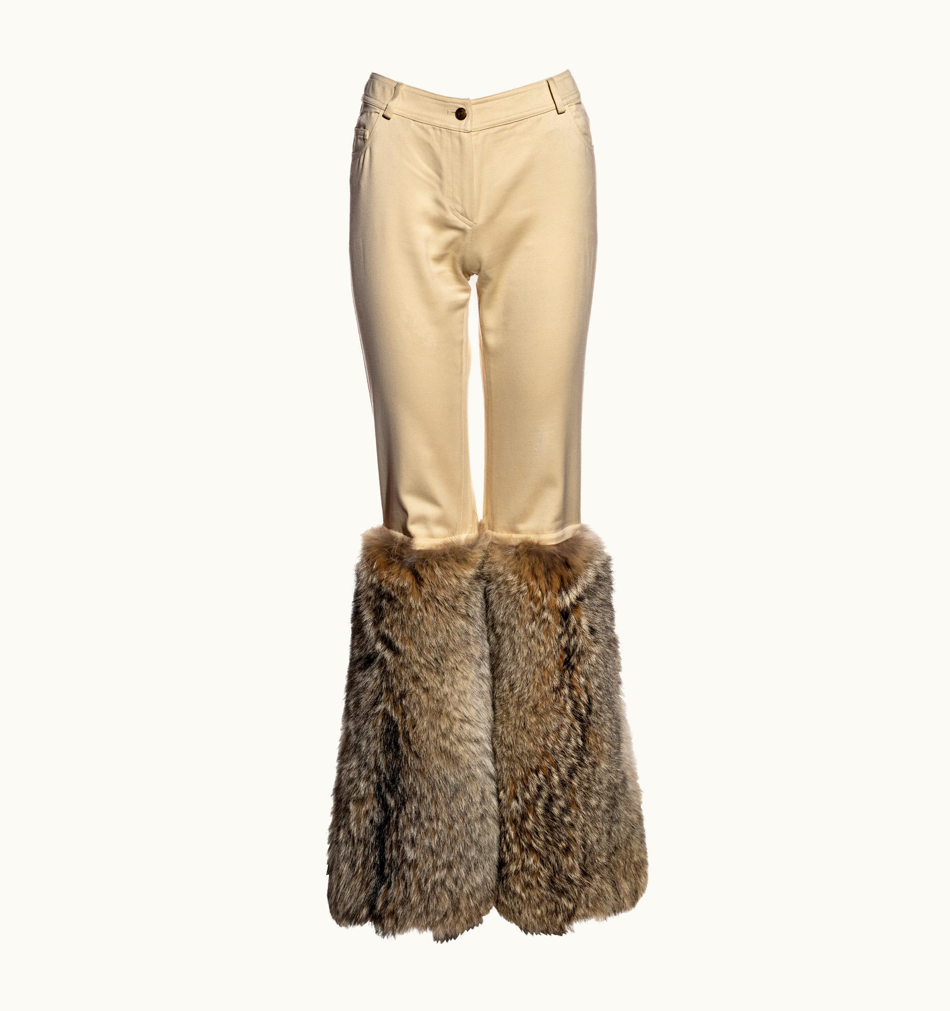 Dior Christian Dior By John Galliano Cream Cotton Pants With Coyote Fur, AW 2002