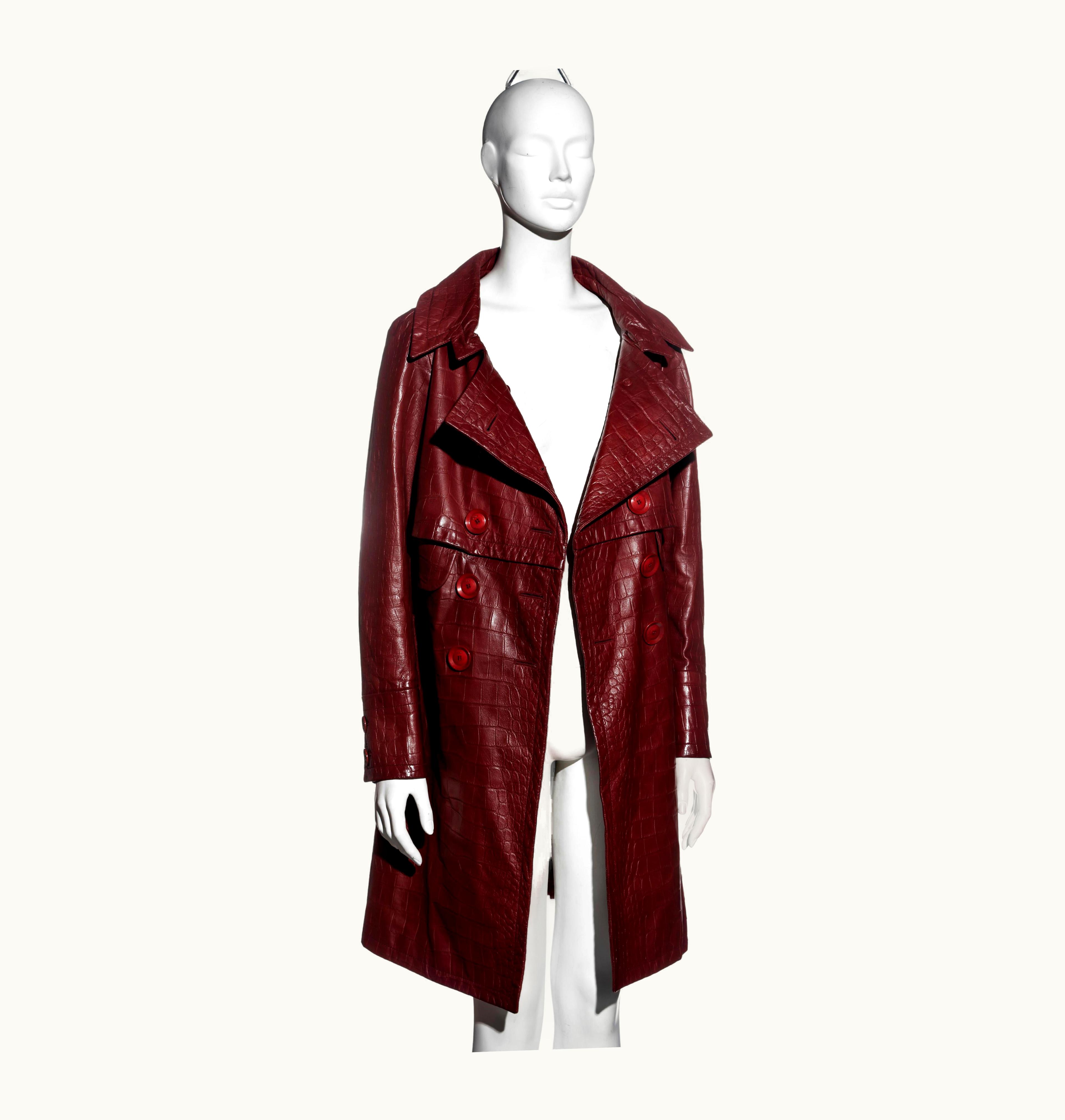 Dior Christian Dior By John Galliano Red Croc-embossed Lambskin Leather Coat, AW 2005