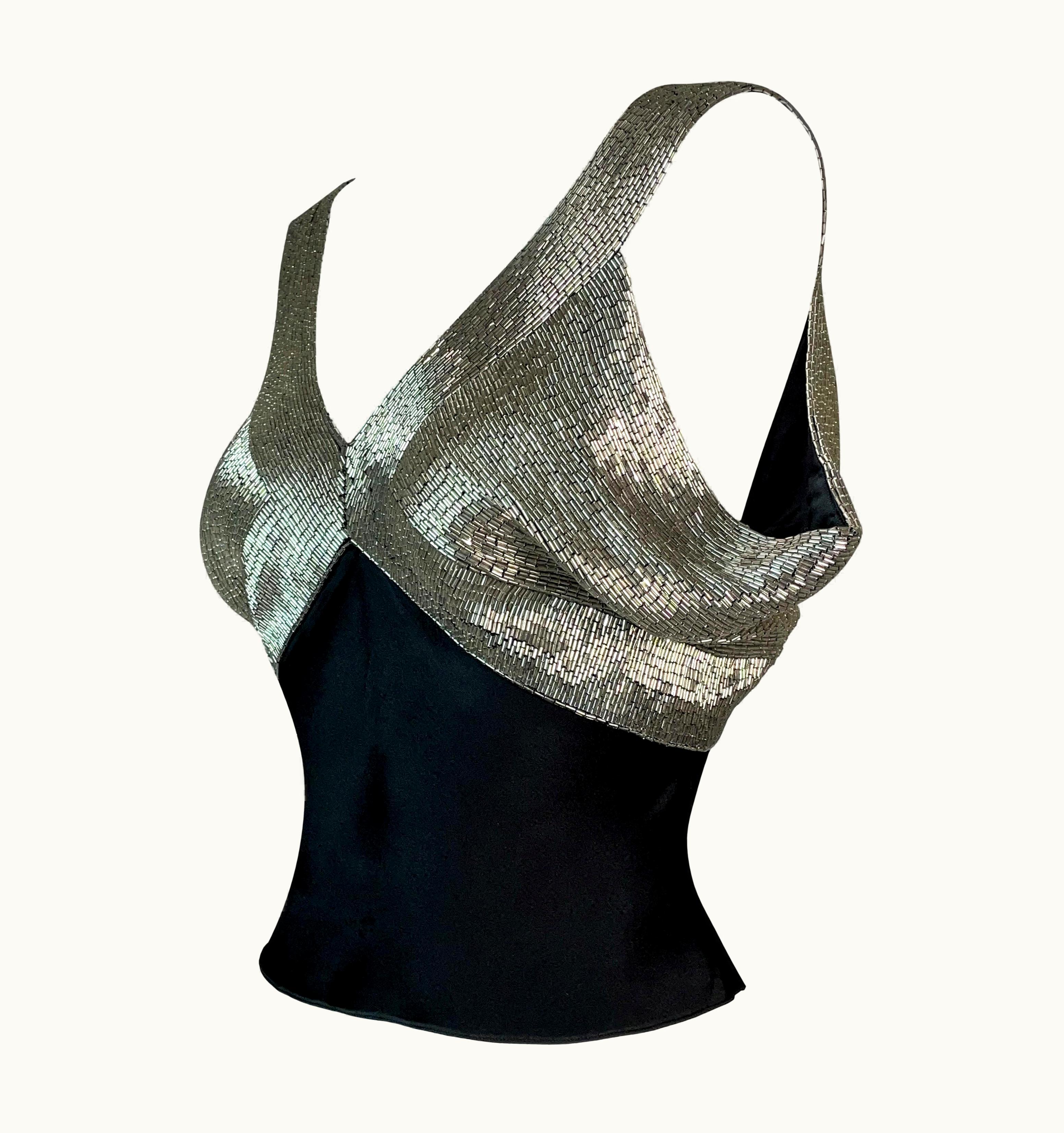 Dior AW 2001 Christian Dior John Galliano Runway Beaded Black & Silver Crop Top