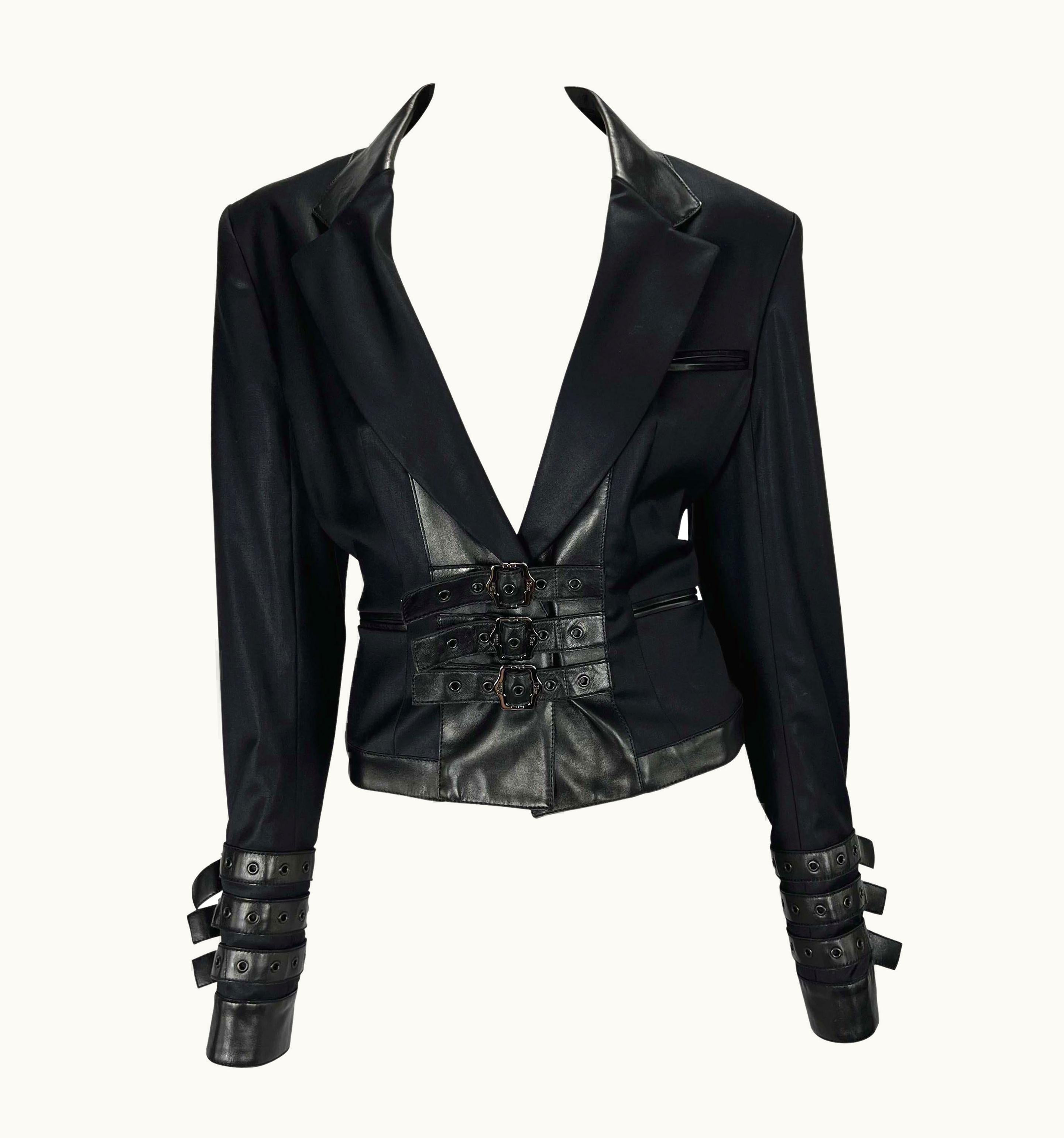 Dior AW 2003 Christian Dior By John Galliano Leather Bondage Buckle Black Blazer