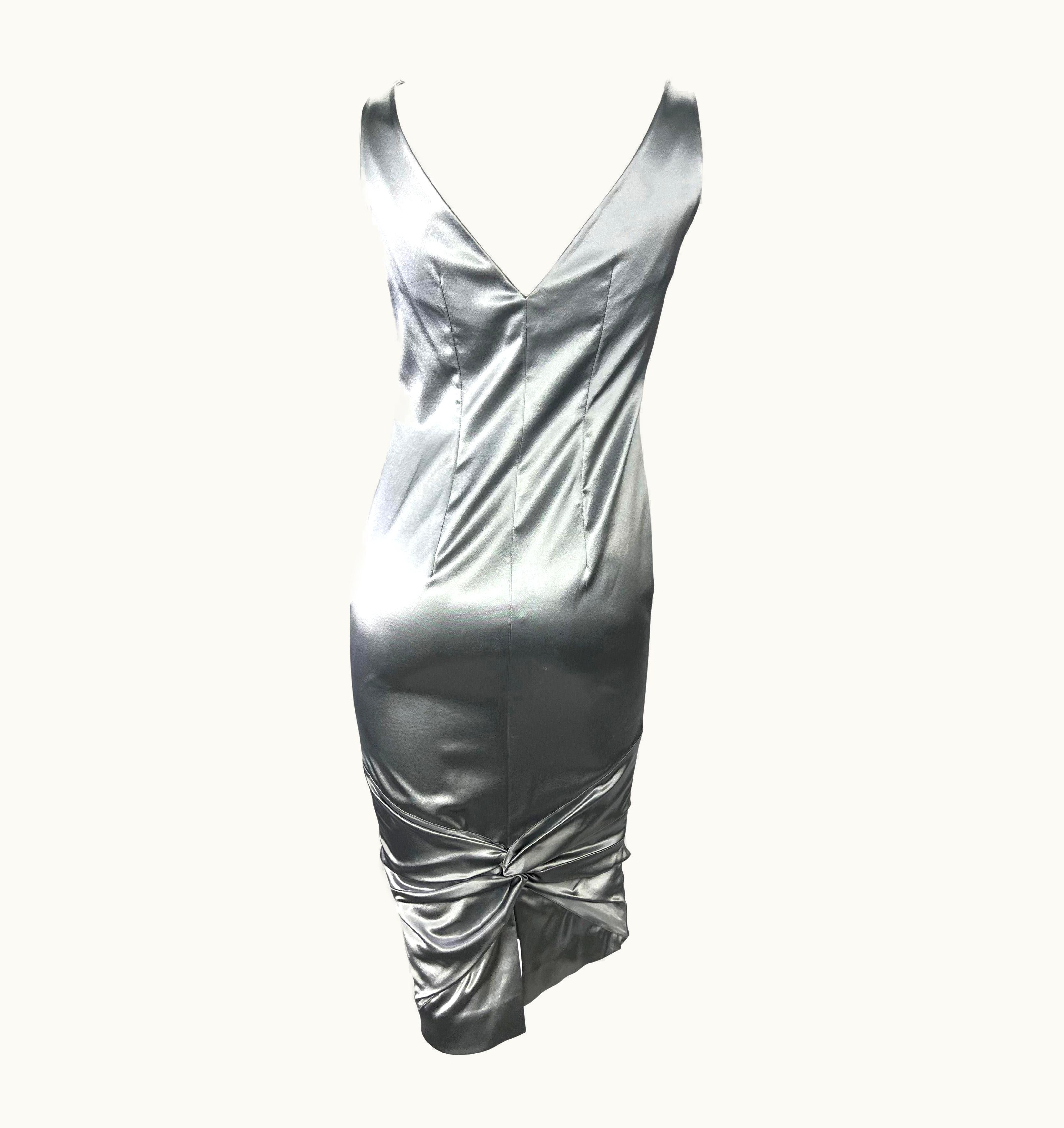 Dior S/S 2004 Christian Dior By John Galliano Silver Satin Bodycon Tube Dress