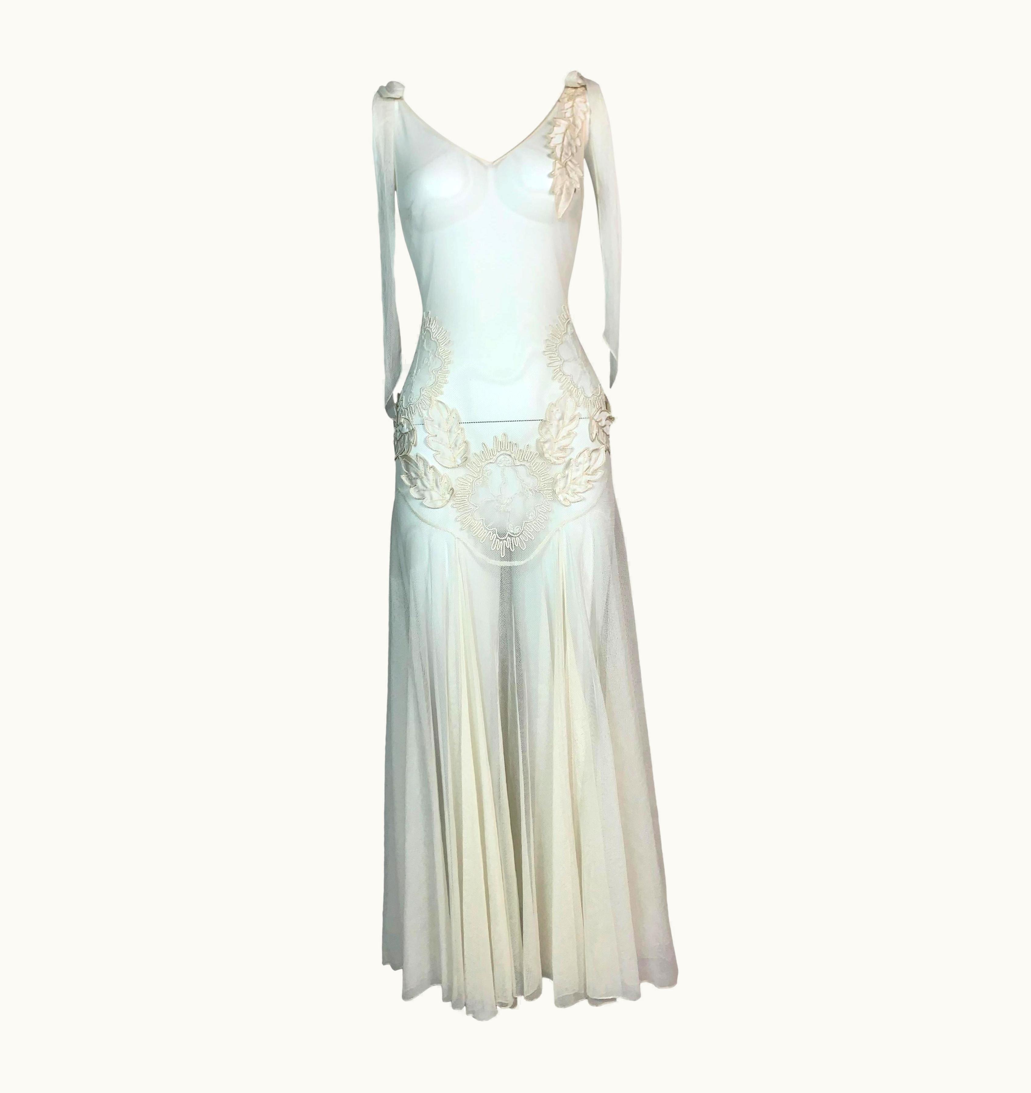 Dior S/S 2006 Christian Dior John Galliano Sheer Cream Mesh Grecian Maxi Dress