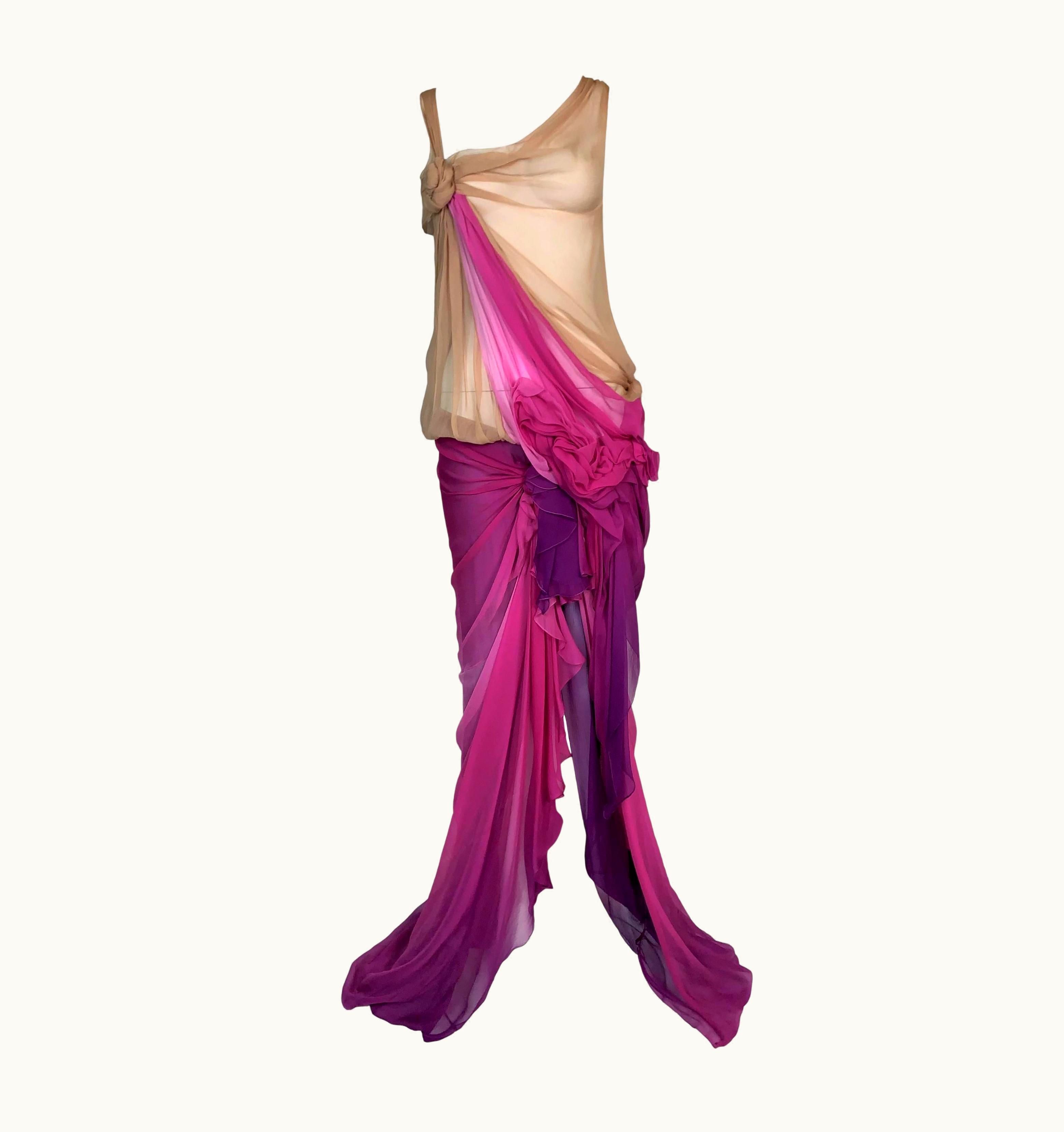 Dior S/S 2006 Christian Dior John Galliano Runway Sheer Nude Pink Silk Gown Dress