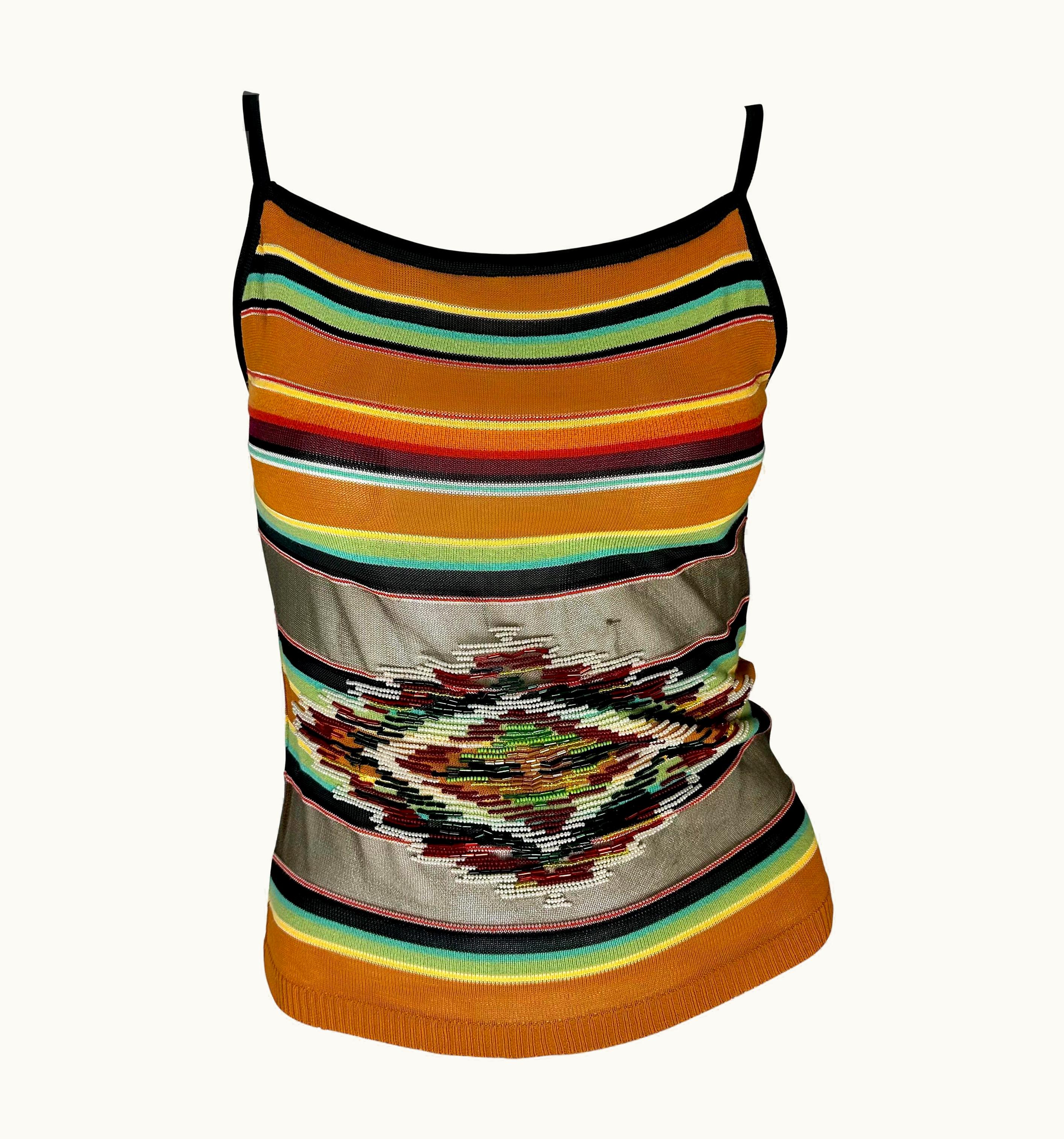 Dior S/S 2002 Christian Dior By John Galliano Beaded Sheer Striped Knit Tank Top
