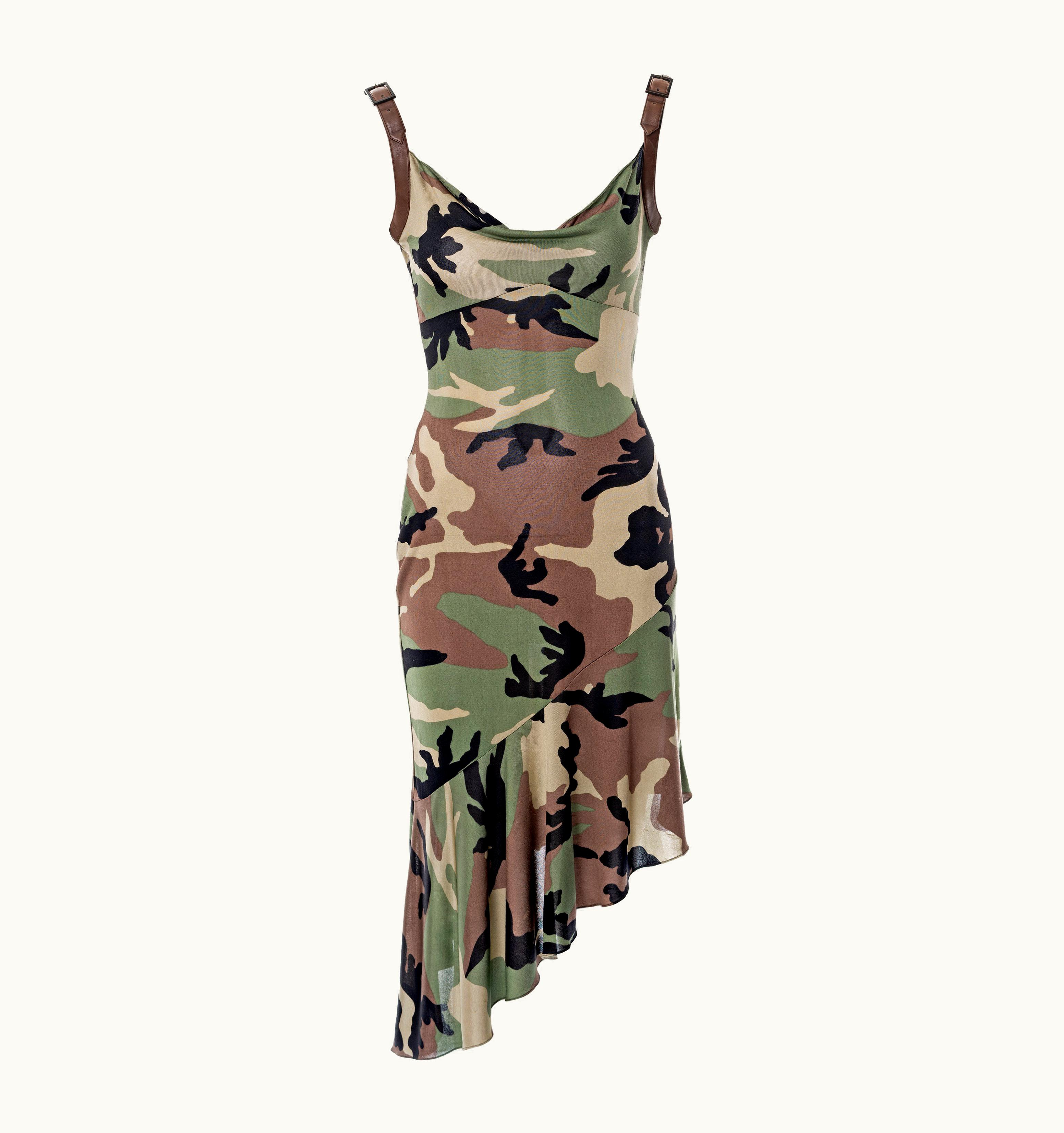 Dior Christian Dior By John Galliano Camo Printed Silk Jersey Bias Cut Dress, S/S 2001