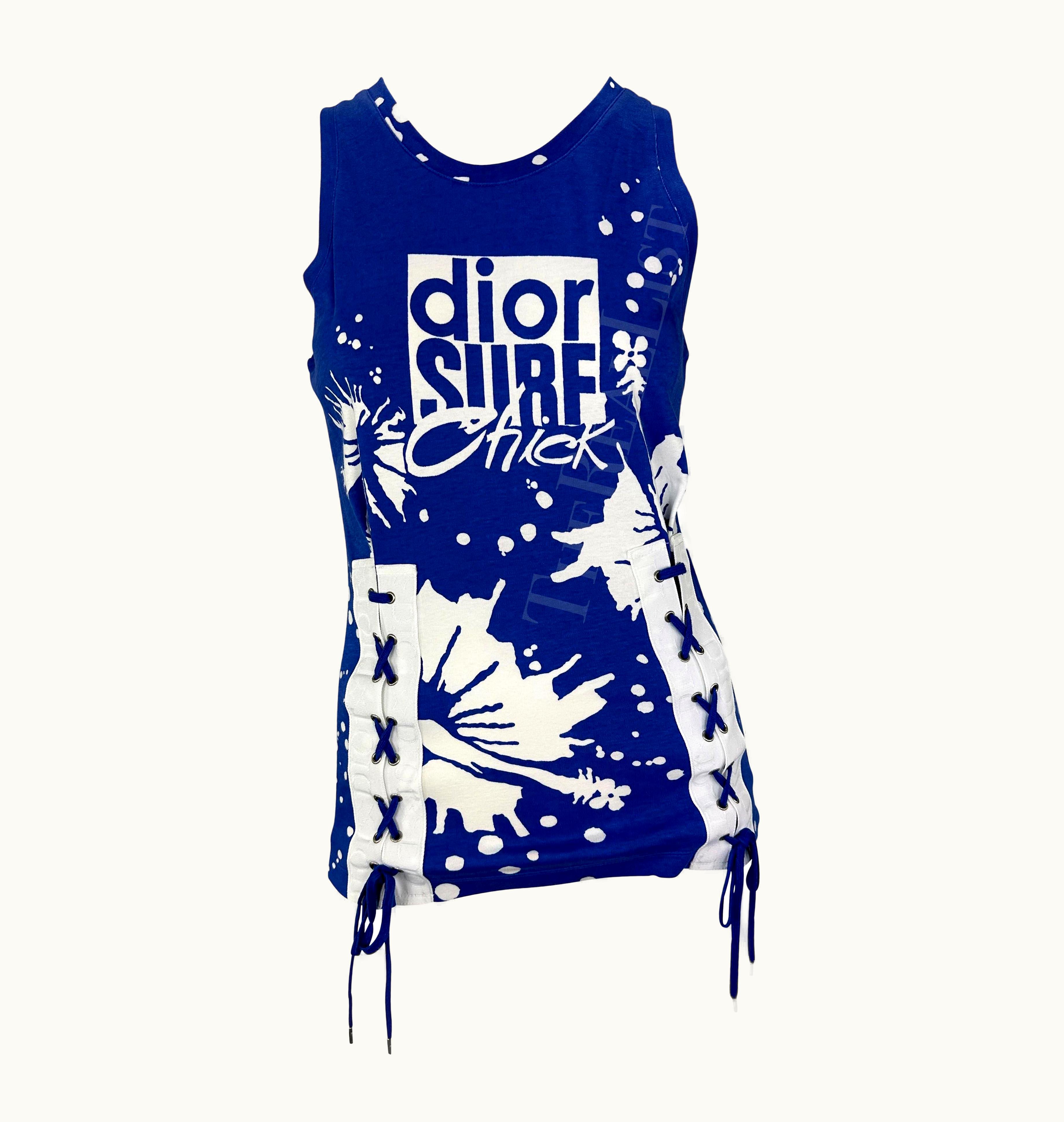 Dior Nwt S/S 2004 Christian Dior By John Galliano Blue 'Surf Chick' Lace Tank Top