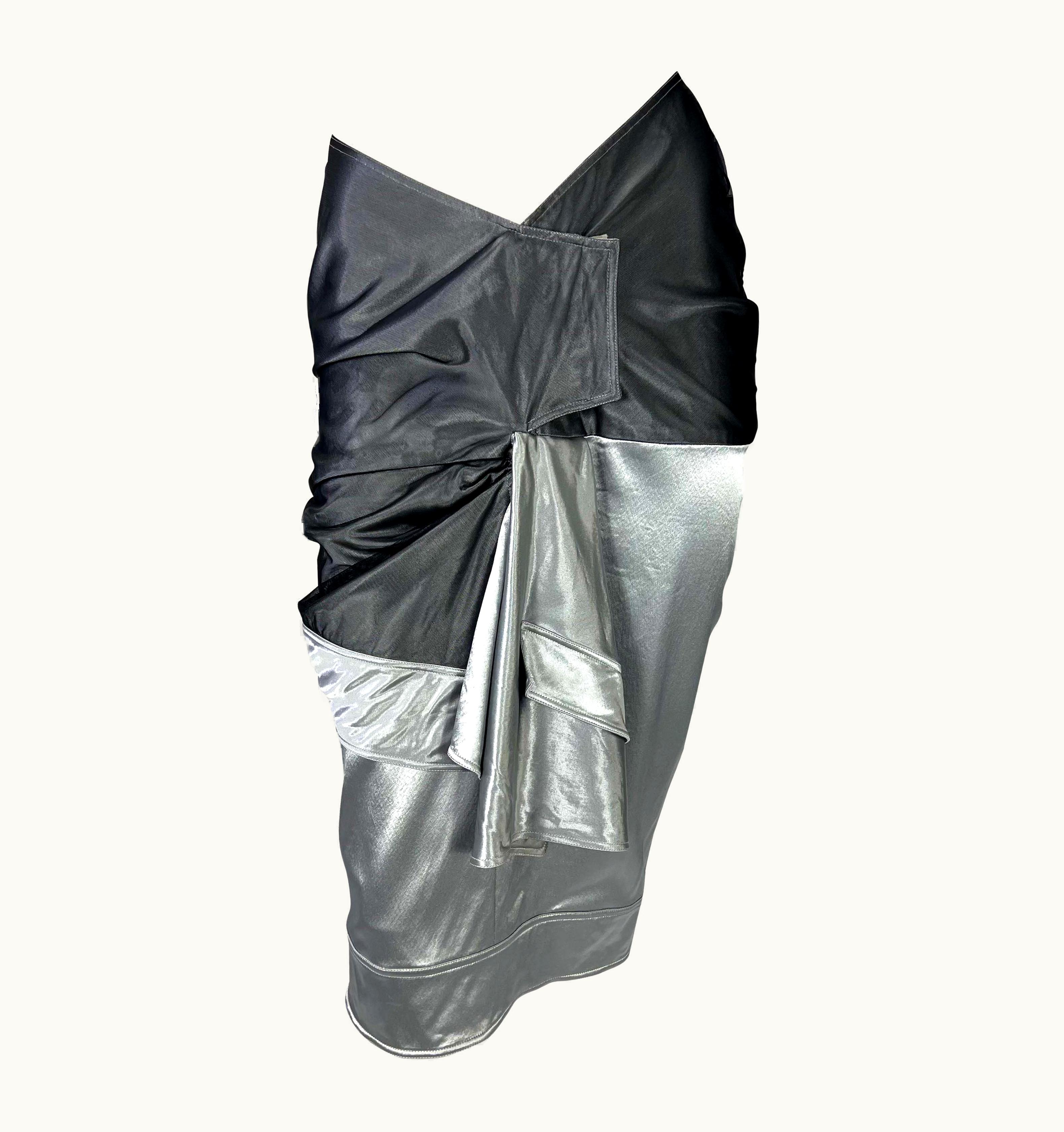 Dior S/S 2004 Christian Dior By John Galliano Runway Tulle Silver Faux-Wrap Skirt