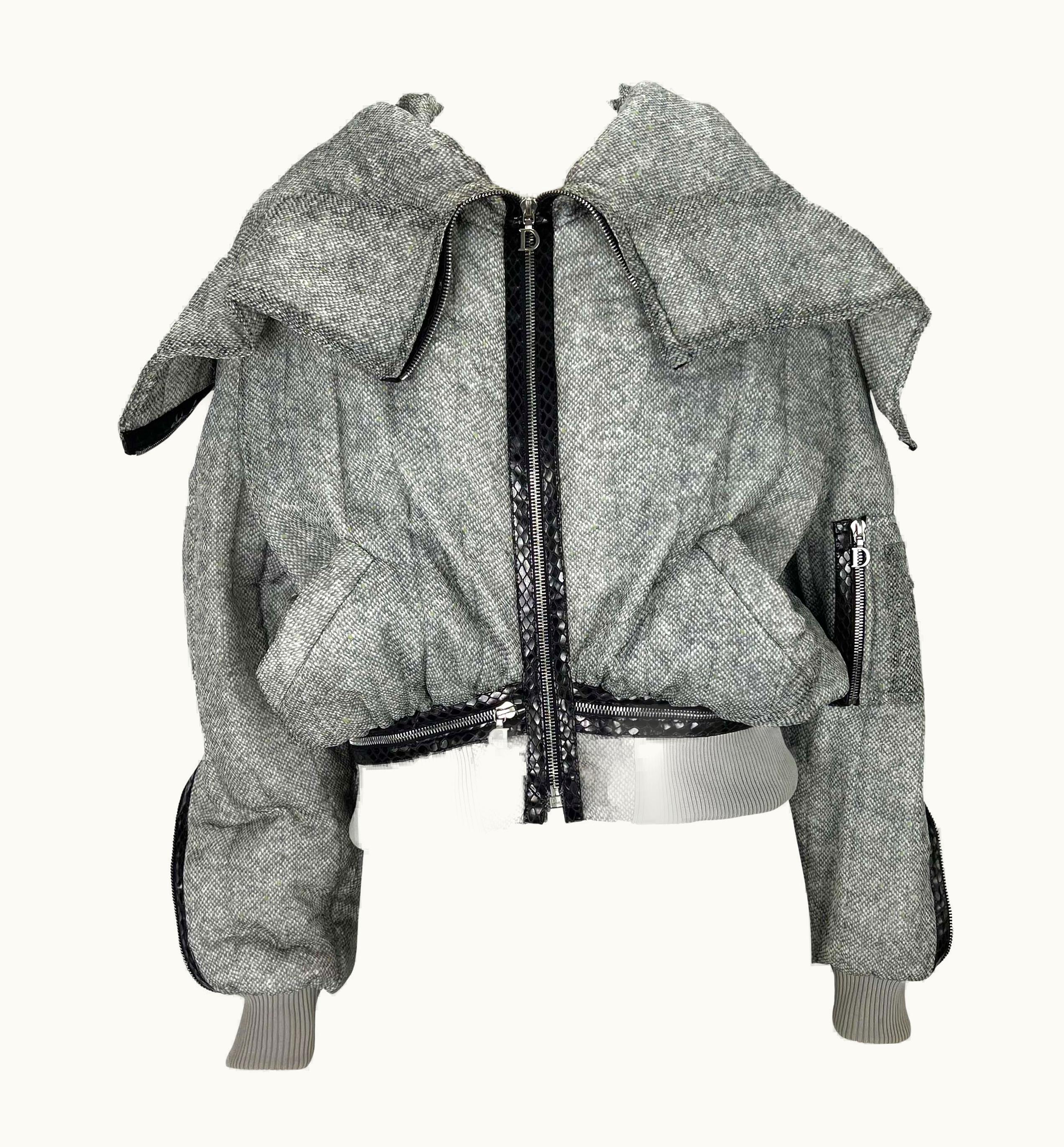 Dior S/S 2001 Christian Dior By John Galliano Logo Zip Silk Snakeskin Print Puffer