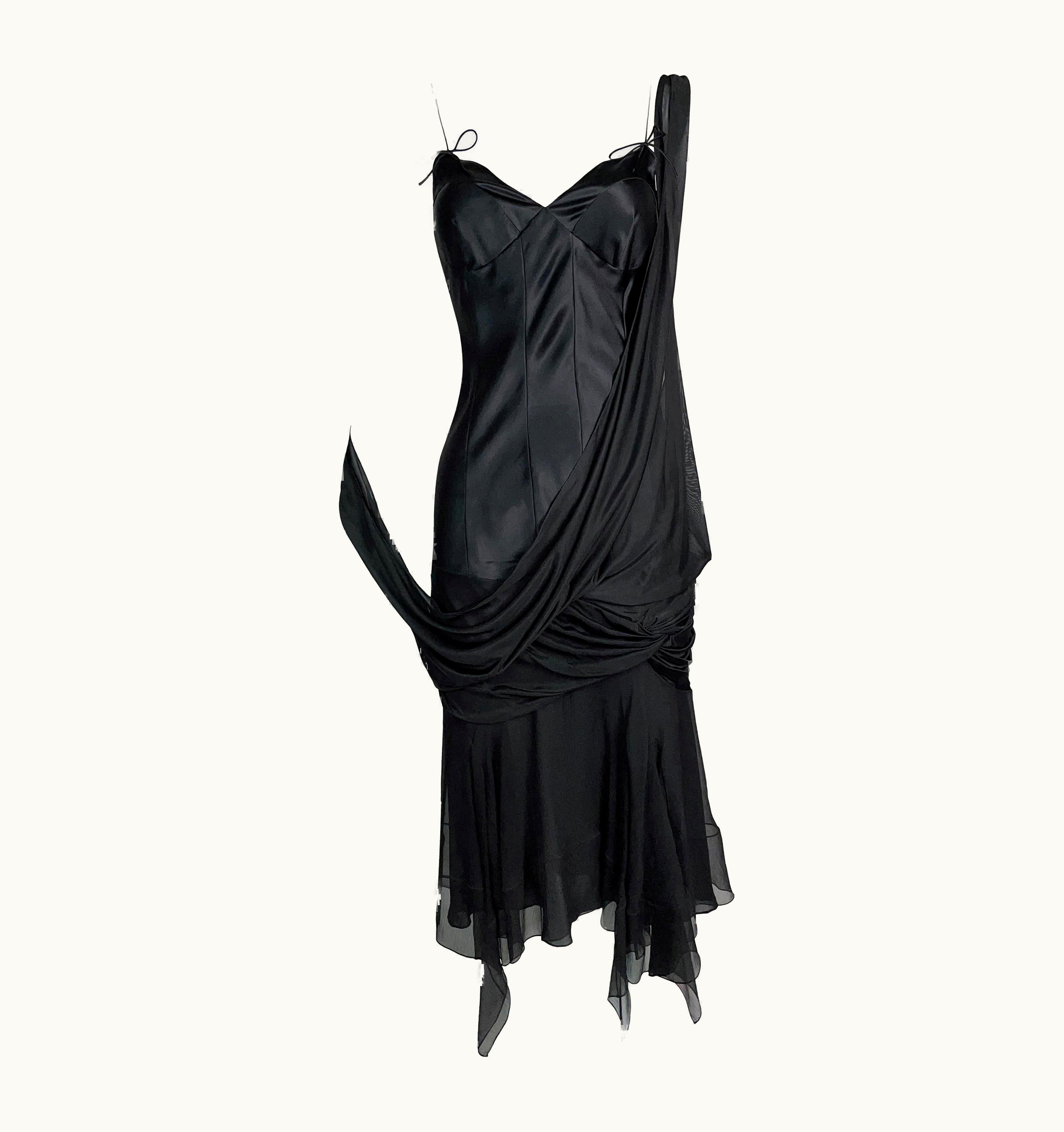 Dior S/S 2004 Christian Dior John Galliano Black 20' Style Drop Waist Silk Dress