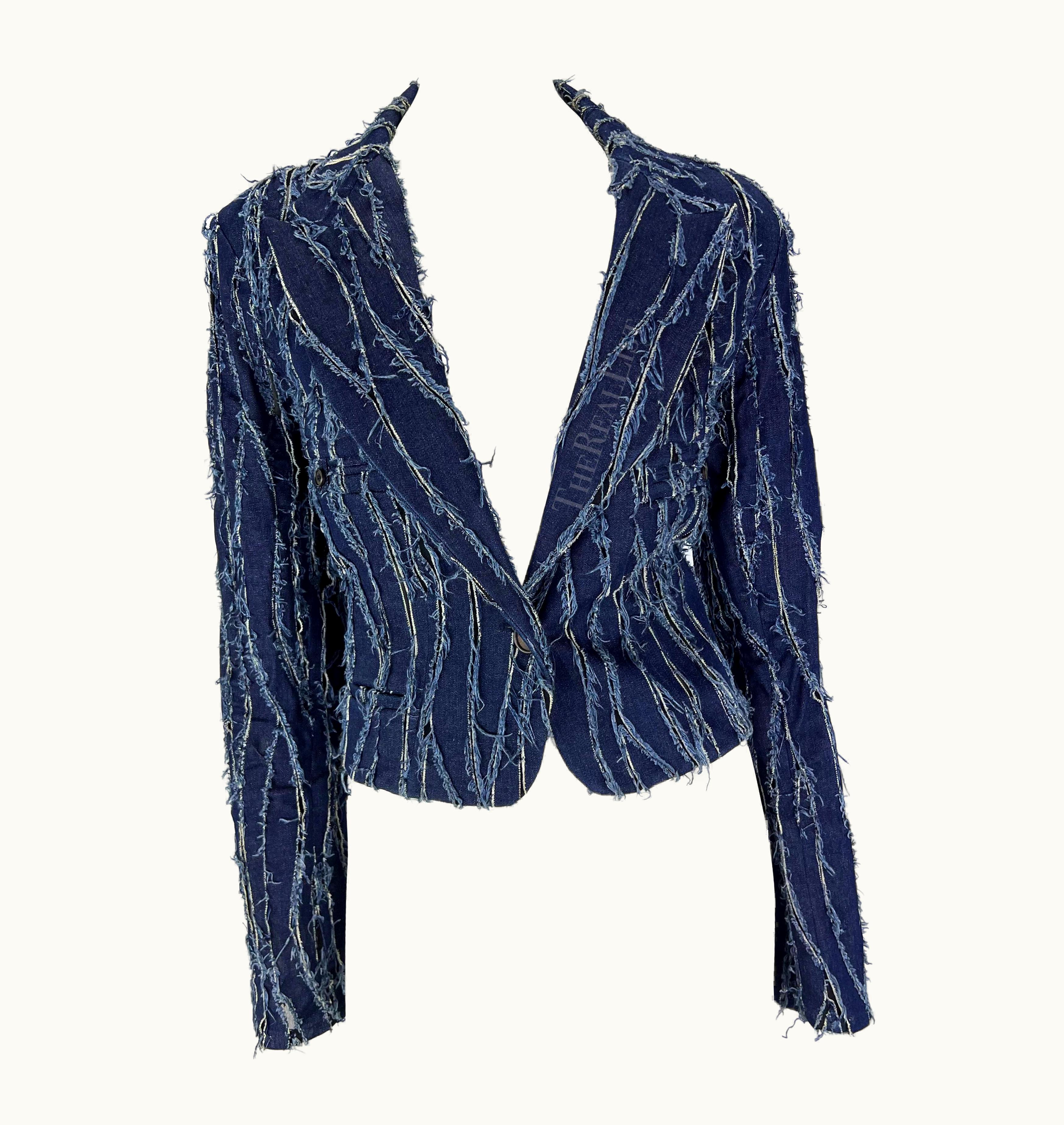 Dior AW 2001 Christian Dior By John Galliano Distressed Denim Panel Sheer Jacket