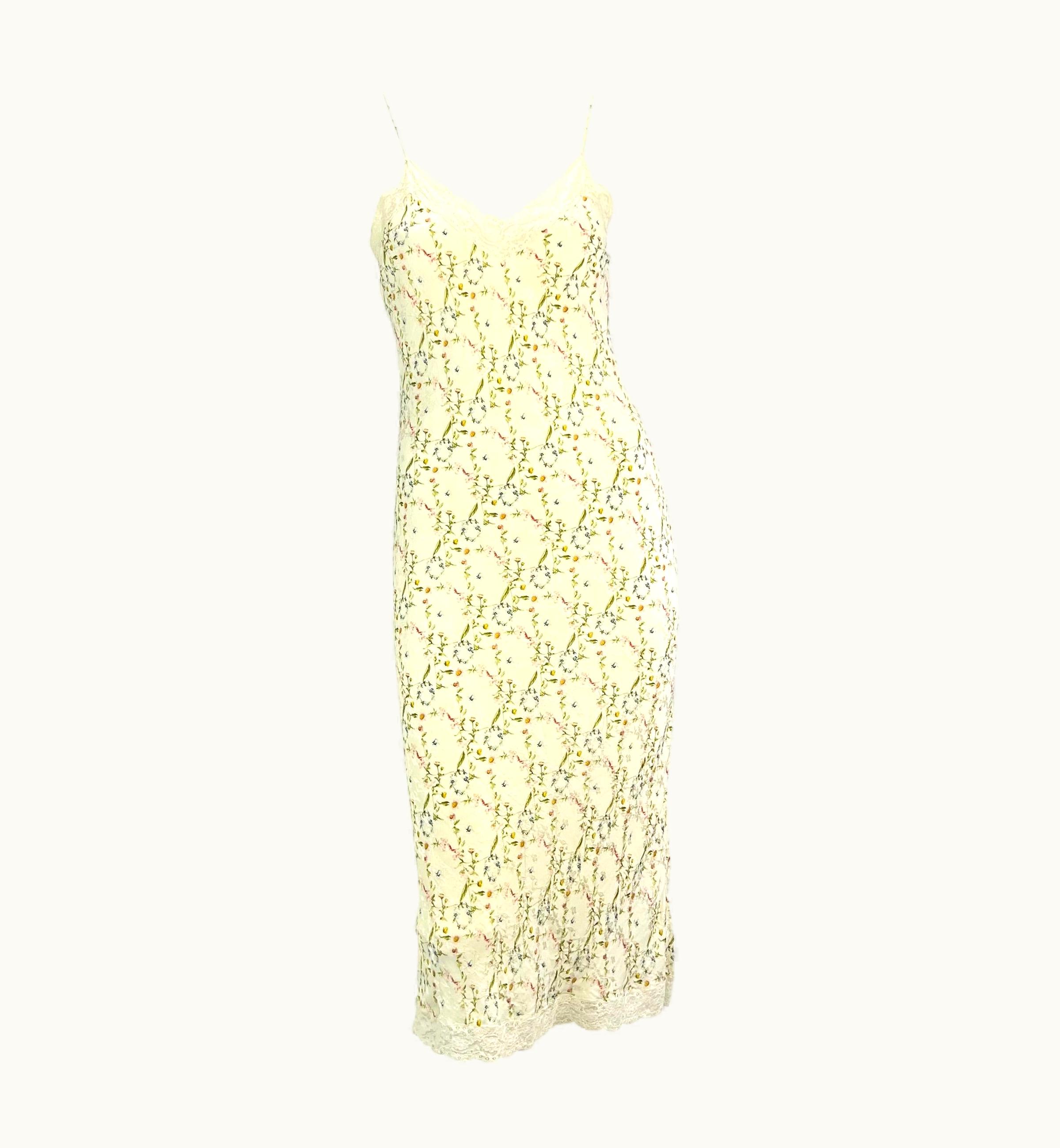 Dior S/S 2005 Christian Dior By John Galliano Floral Diorissimo Lace Slip Dress