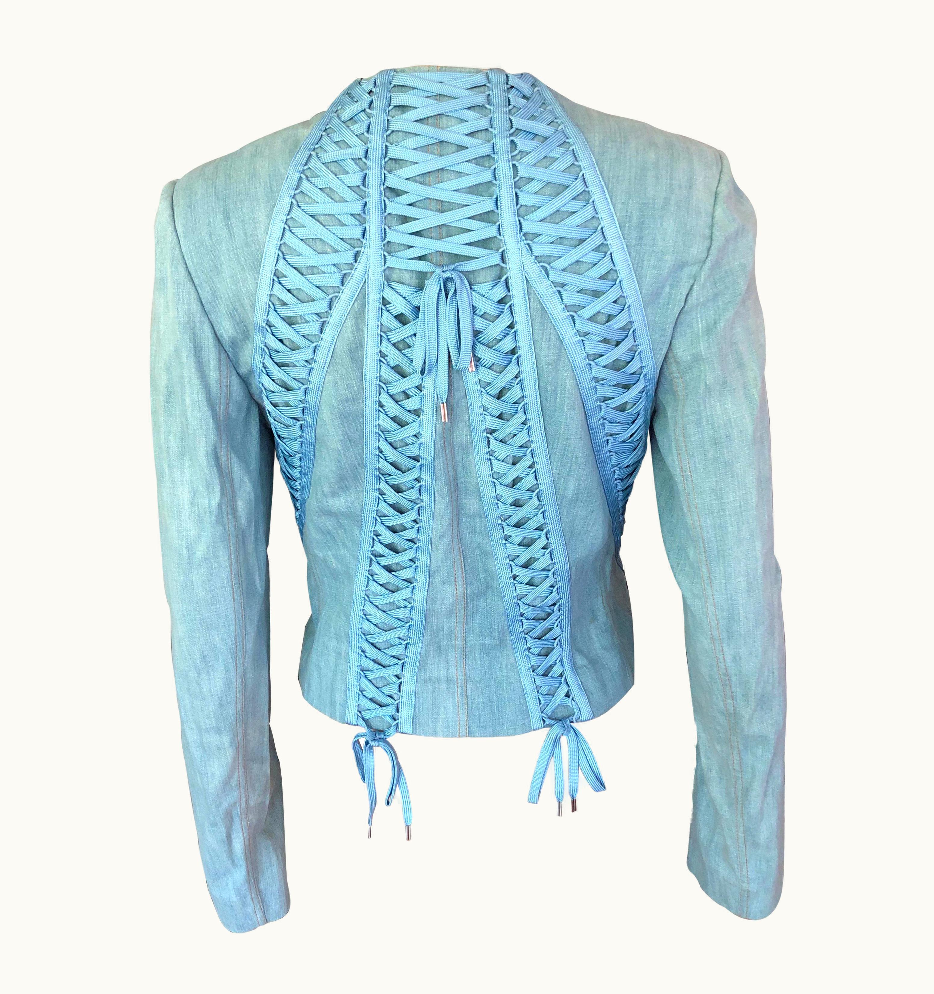 Dior Christian Dior By John Galliano S/S 2002 Lace-Up Denim Jacket