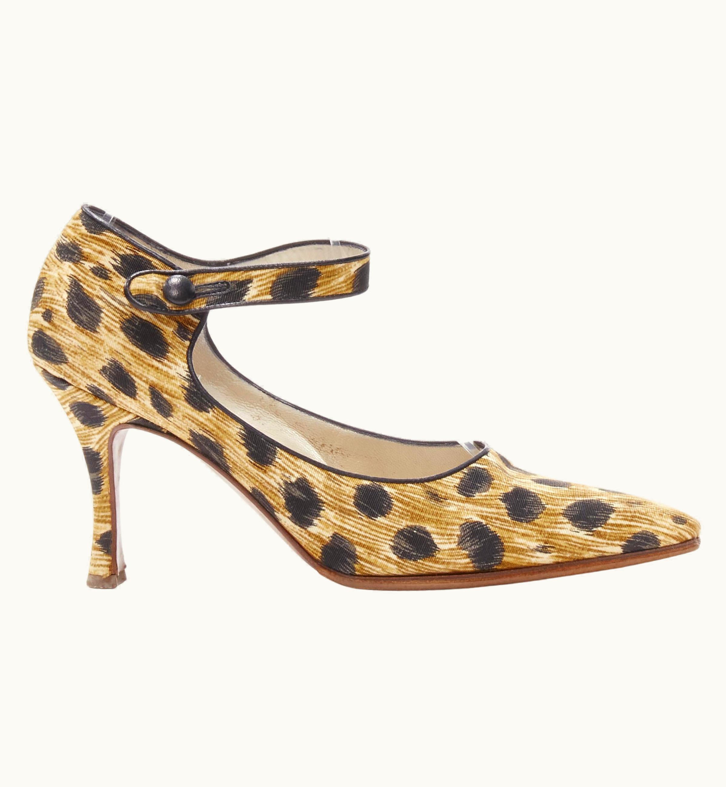 Dior Christian Dior Vintage Brown Leopard Print Fabric Ankle Strap Pump