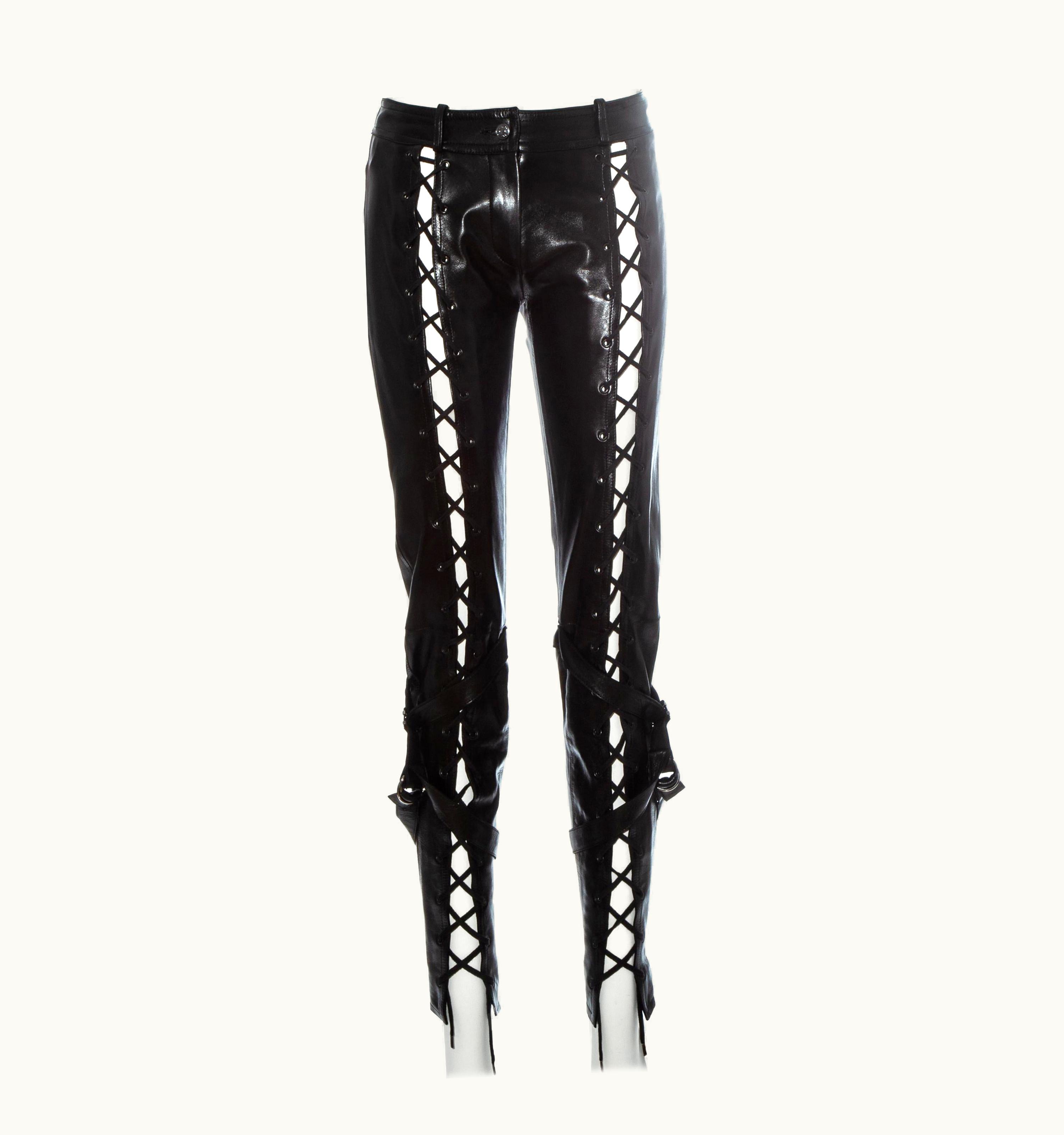 Dior Christian Dior By John Galliano Black Leather Lace Up Pants, AW 2003