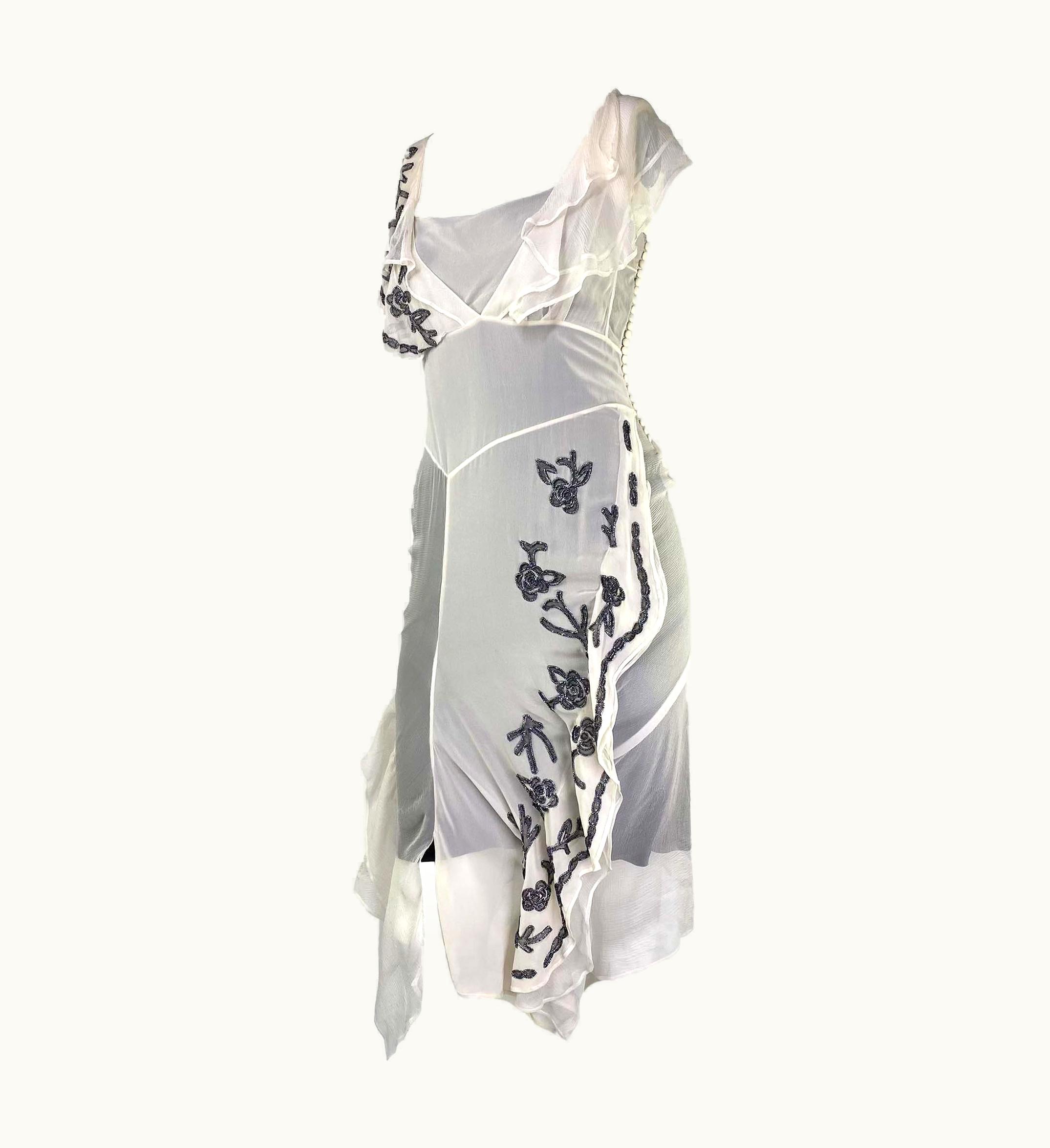 Dior AW 2006 Christian Dior By John Galliano Floral Beaded Silk Chiffon Dress