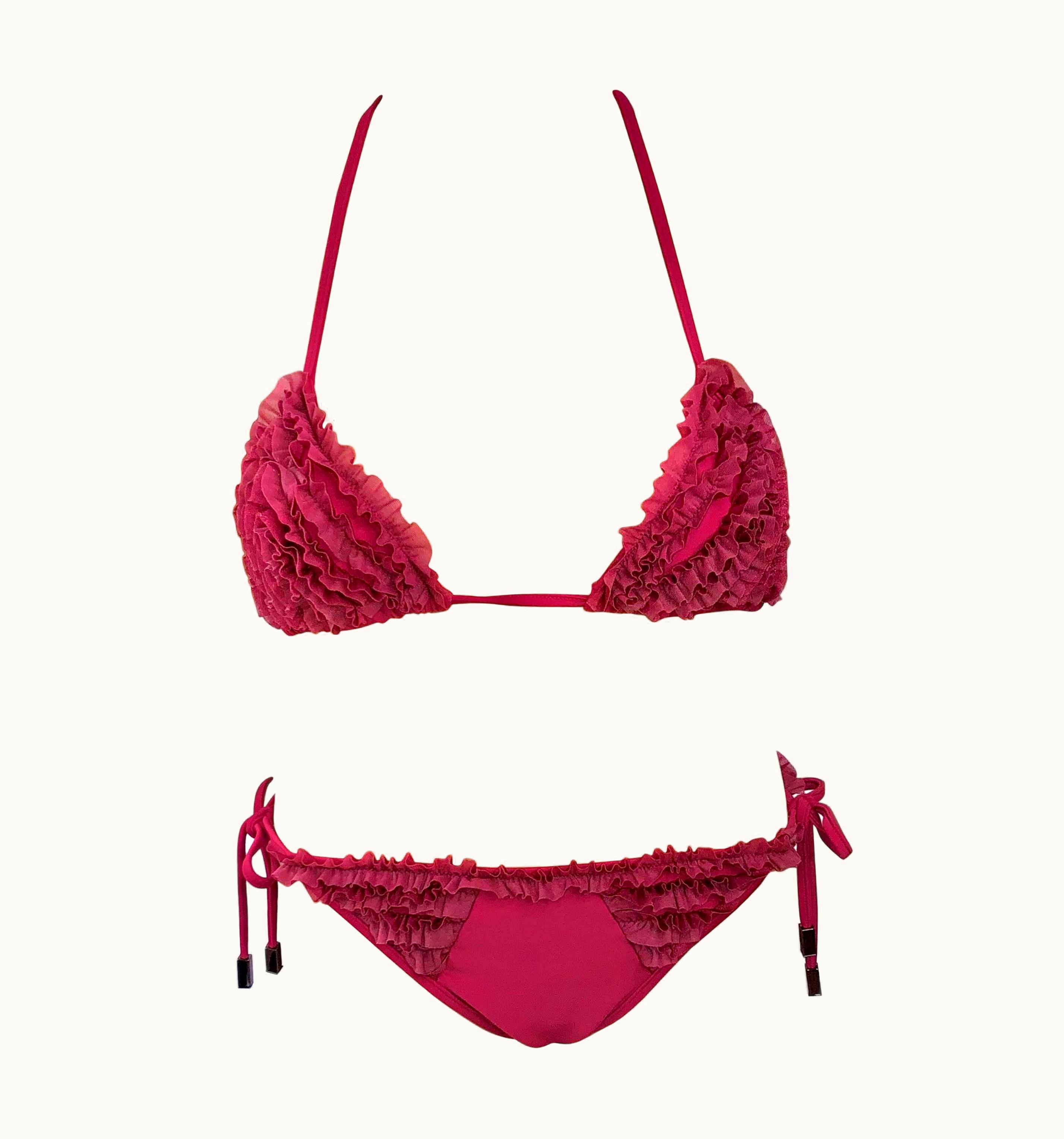 Dior Christian Dior By John Galliano AW 2002 Ruffles Bikini Swimwear 2 Piece Set