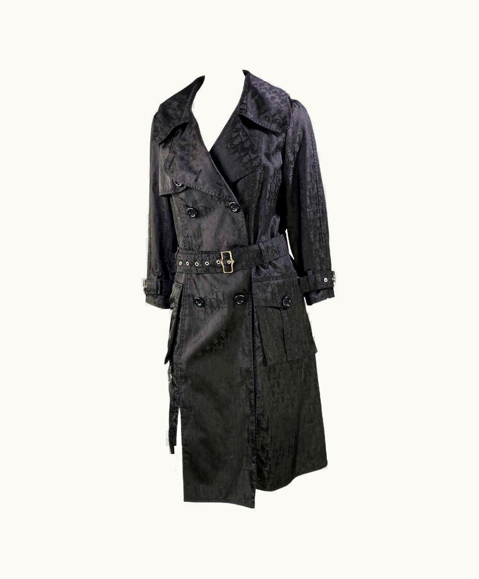 Dior AW 2005 Christian Dior By John Galliano Black Diorissimo Monogram Trench Coat