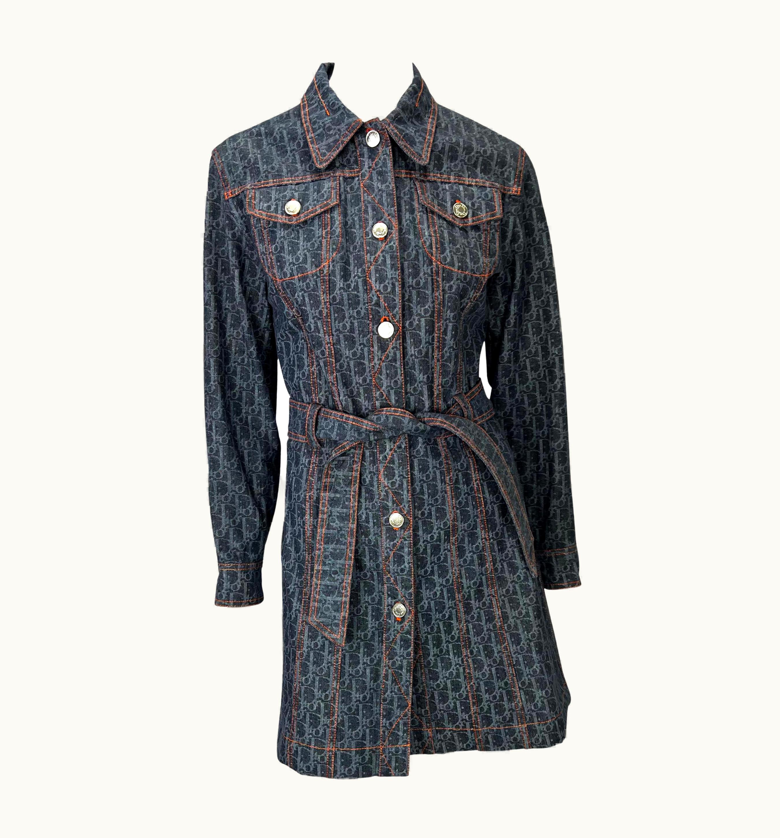 Dior S/S 2006 Christian Dior By John Galliano Diorissimo Denim Logo Trench Coat