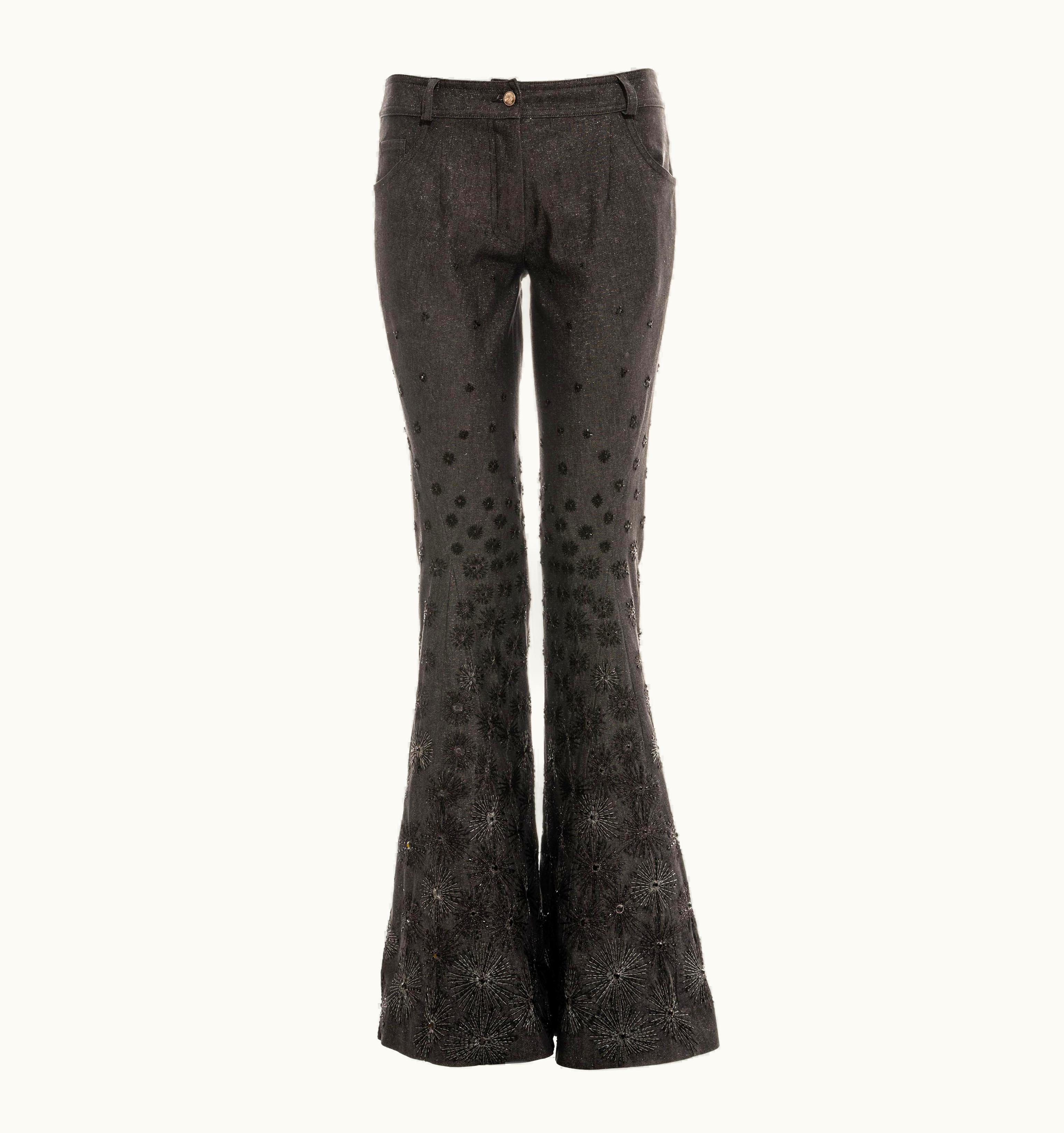 Dior Christian Dior By John Galliano Grey Denim Embroidered And Beaded Pants, S/S 2002