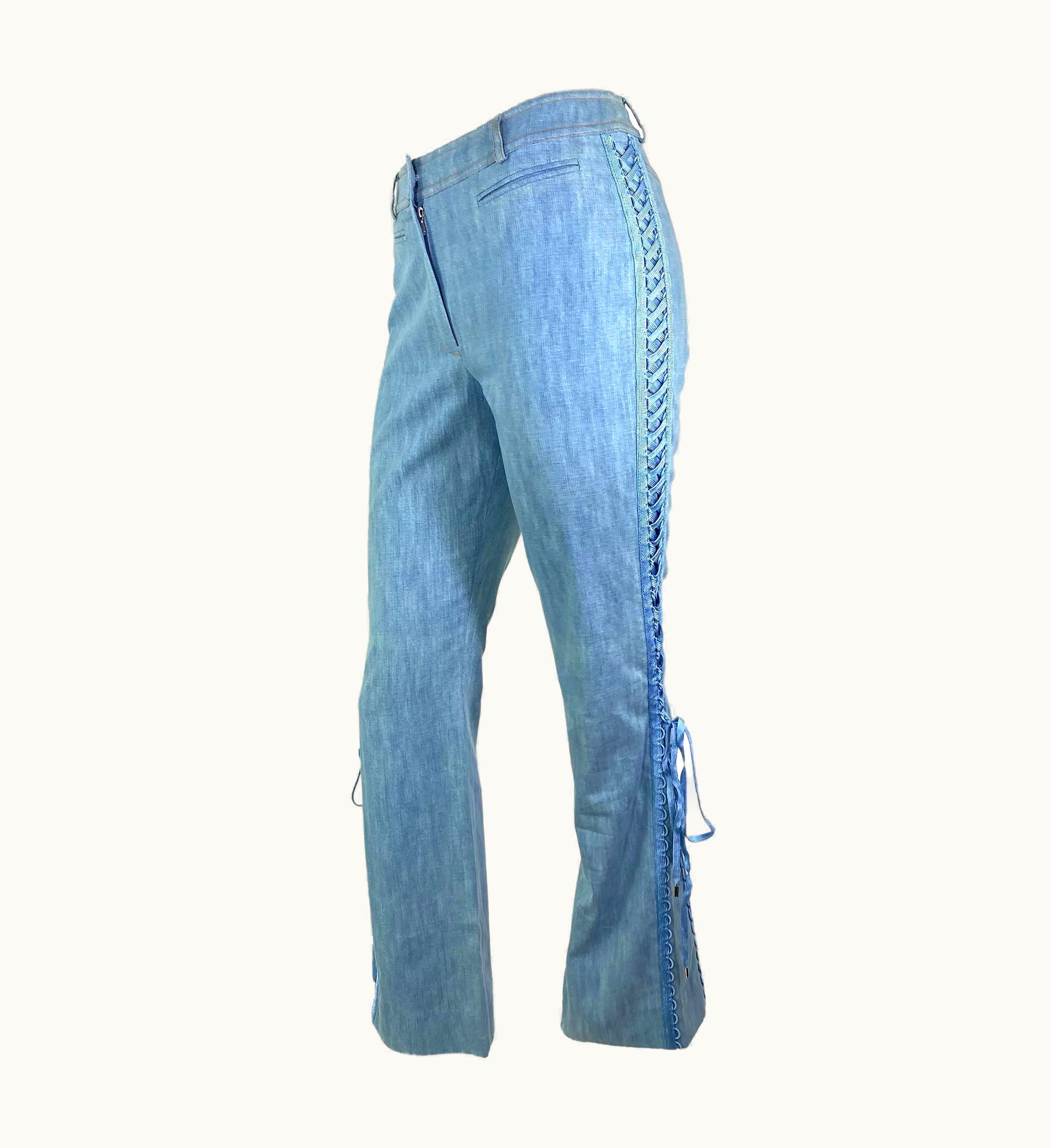 Dior AW 2002 Christian Dior By John Galliano Blue Denim Lace Up Pants