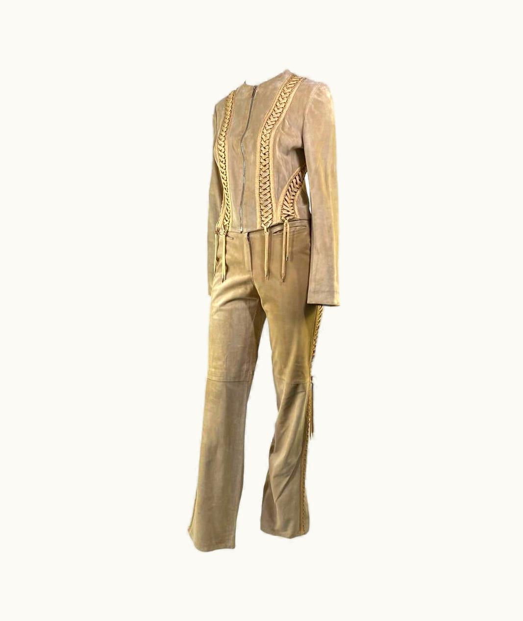 Dior S/S 2003 Christian Dior By John Galliano Suede Lace Up Jacket Pants Suit Set