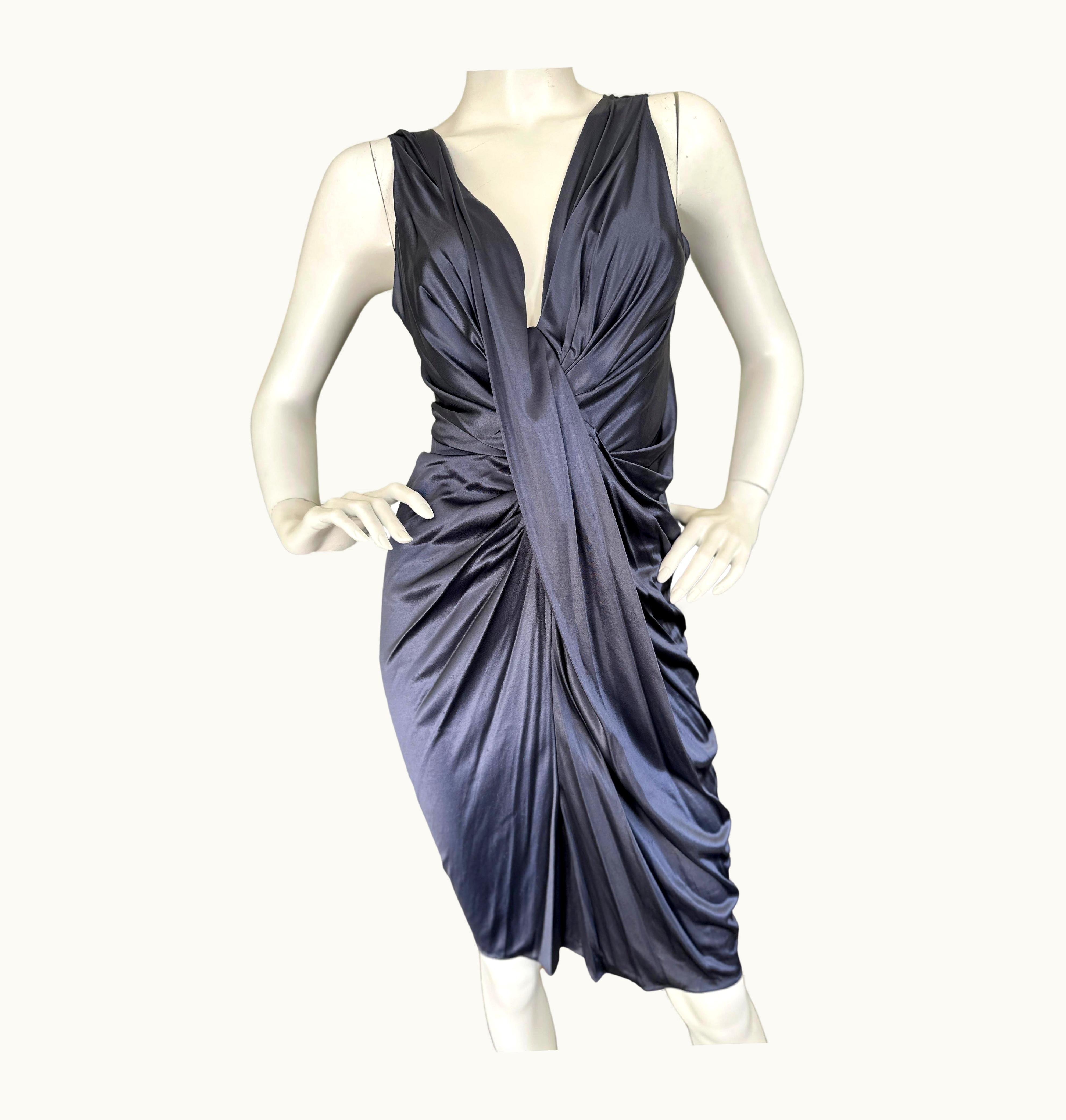 Dior Christian Dior By John Galliano Vintage Plunging Purple Draped Cocktail Dress